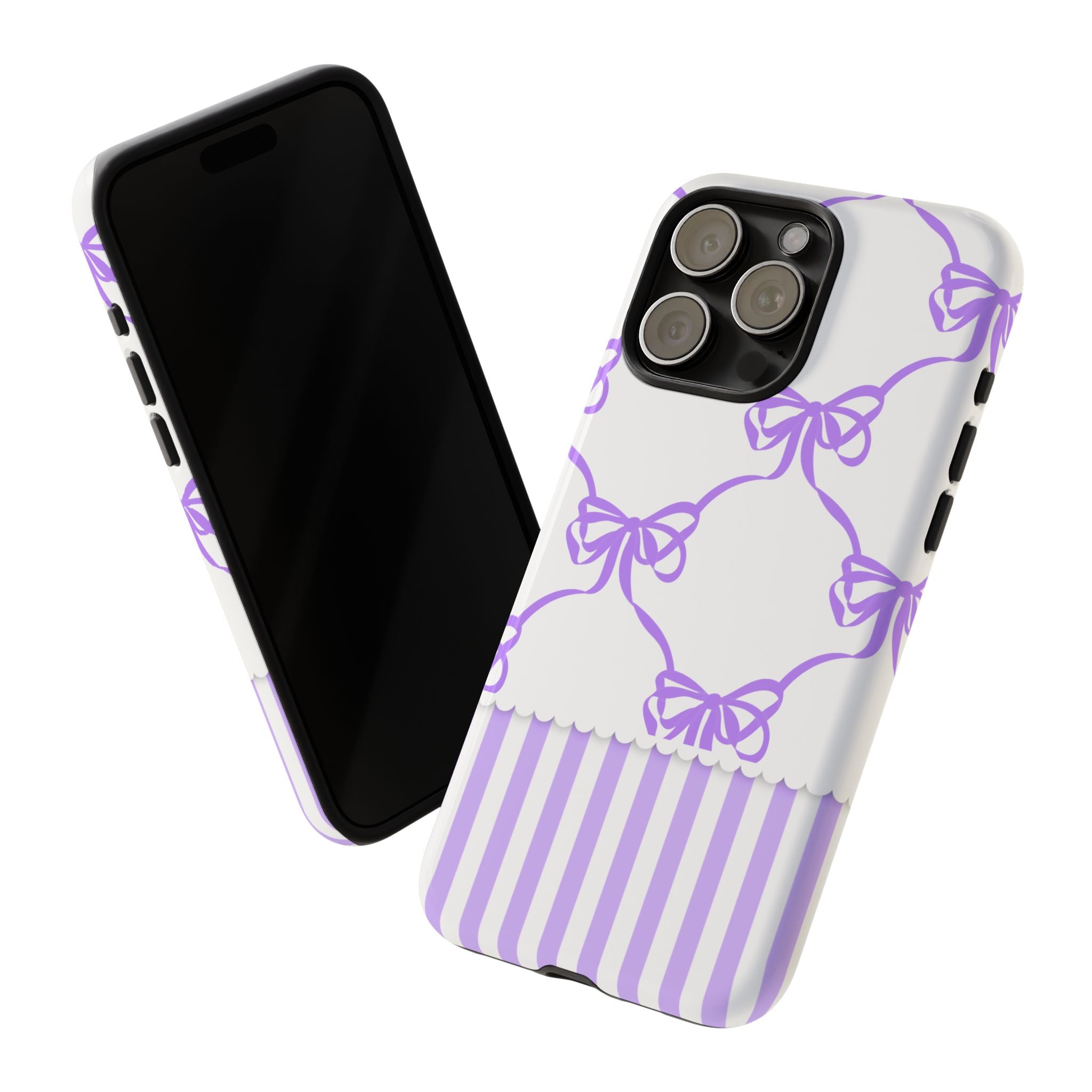 Lavender Bow Pattern Tough Phone Case - Striped Cute iPhone Cover