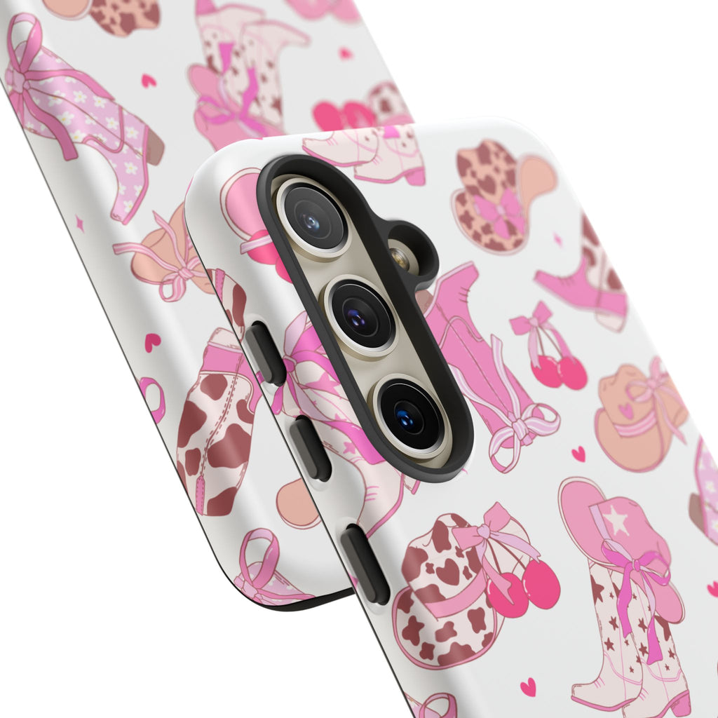 Pink Cowgirl Phone Case - Cute Western Boots & Hats Pattern Tough Case