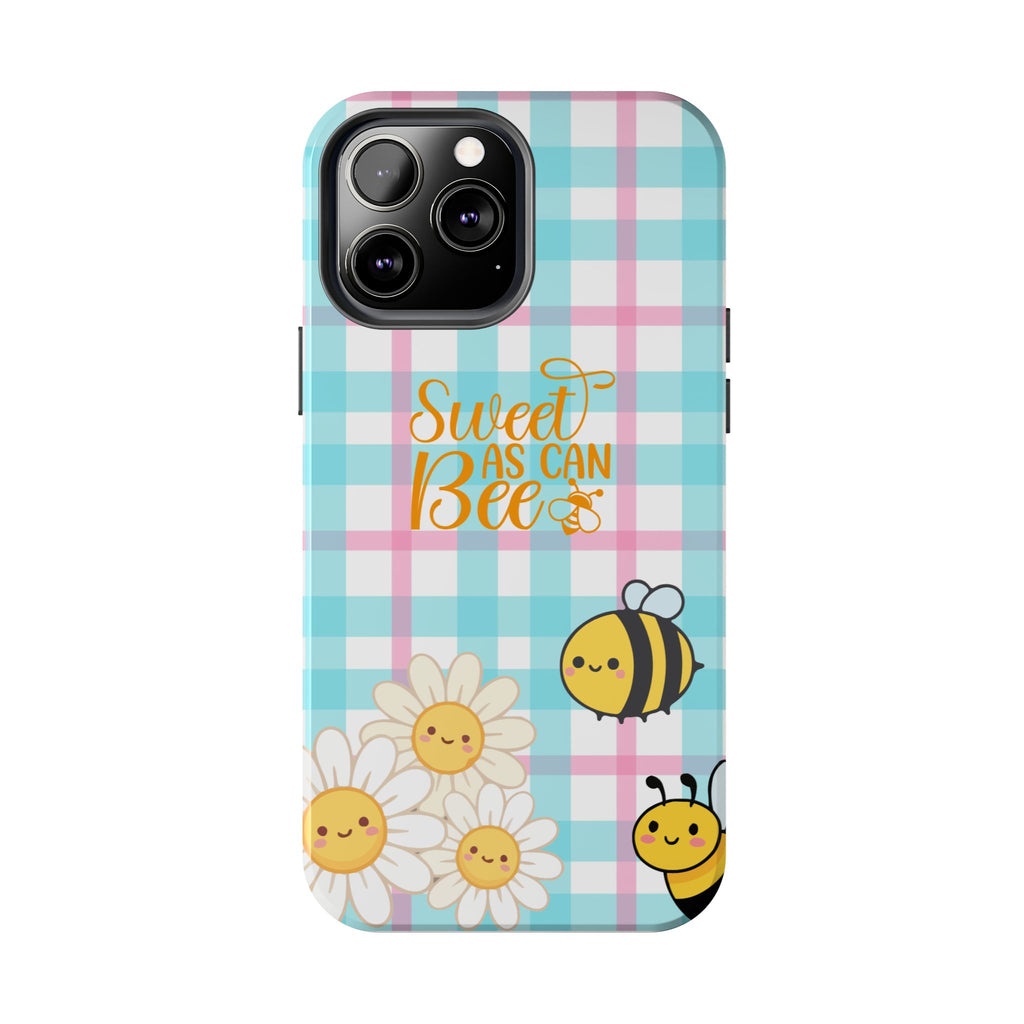 Sweet As Can Bee Tough Phone Case — Cute Bee & Daisy Plaid Protective Cover