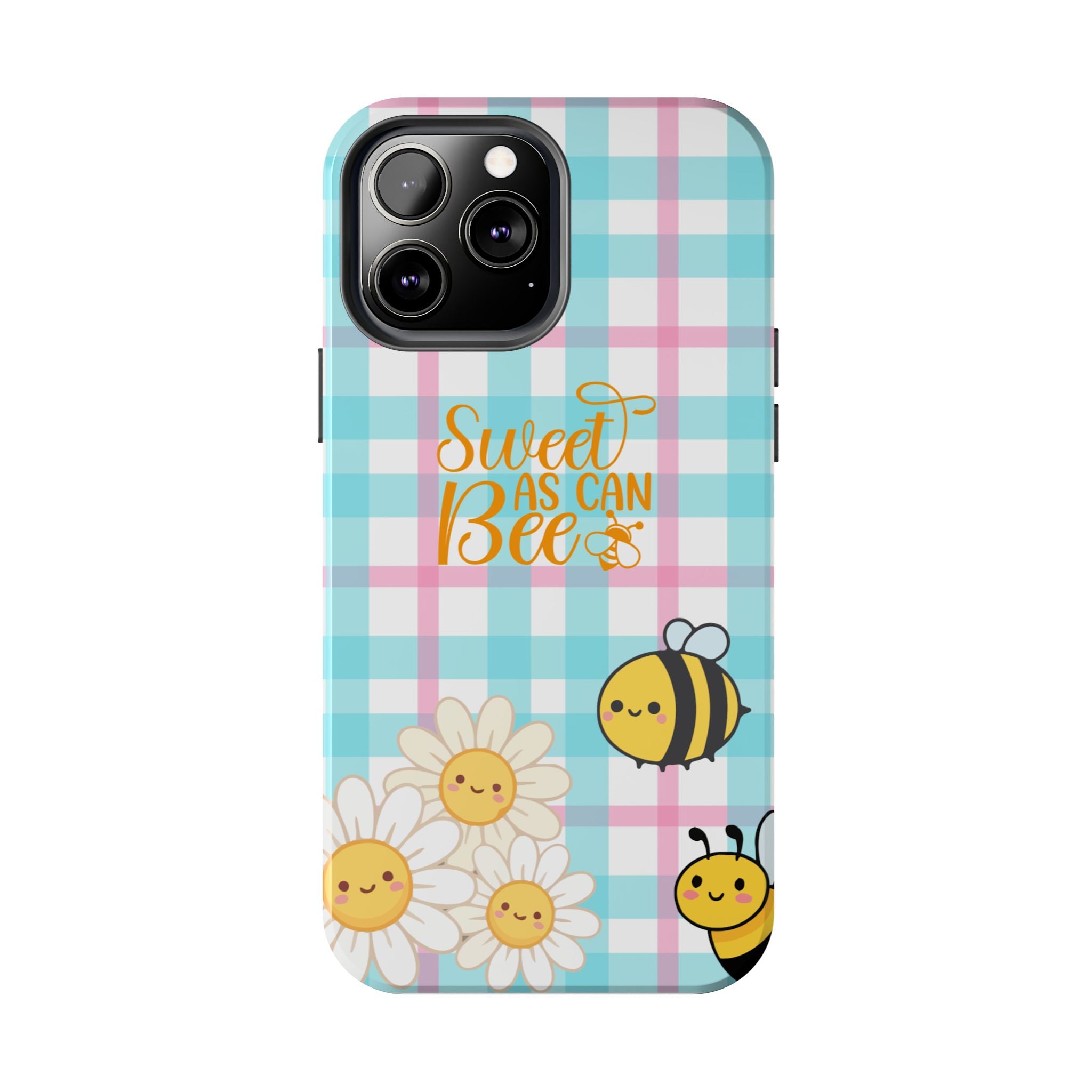 Sweet As Can Bee Tough Phone Case — Cute Bee & Daisy Plaid Protective Cover