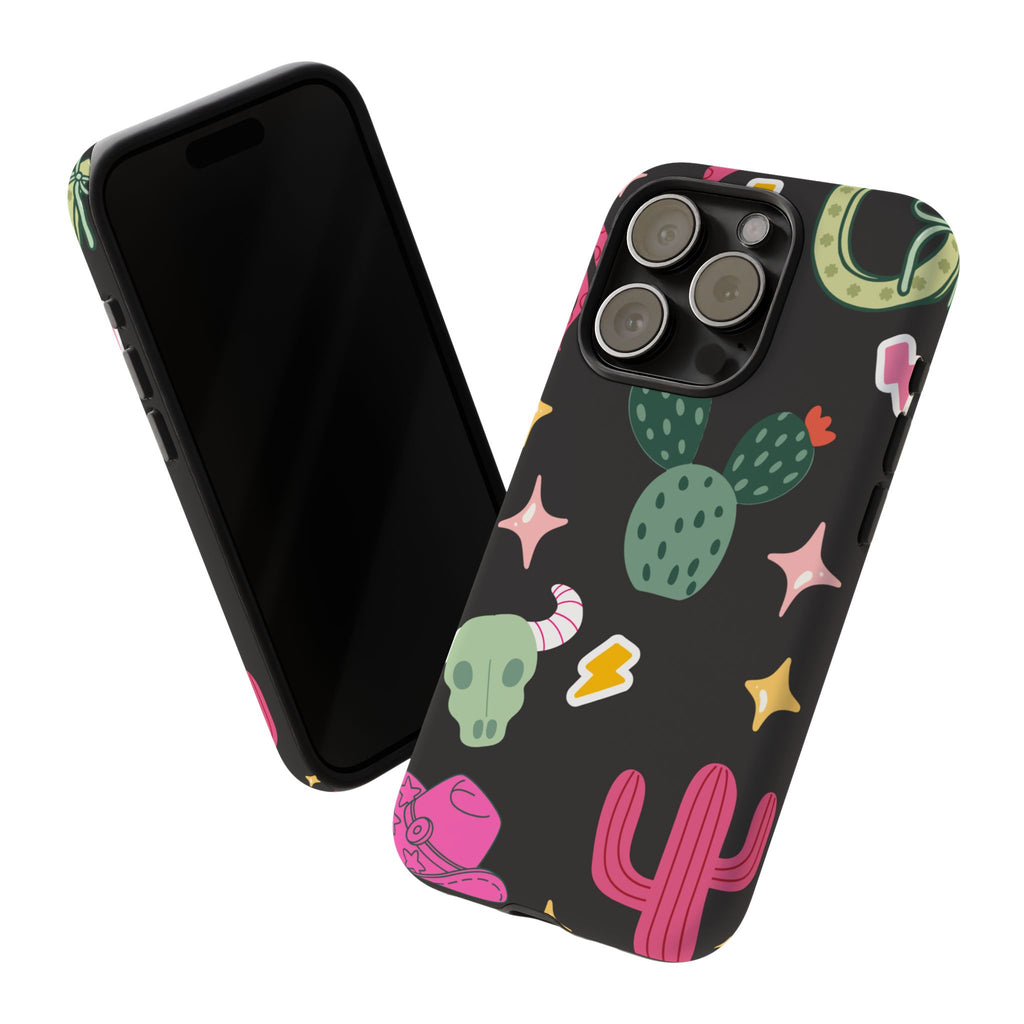 Southwest Desert Icons Tough Phone Case — Cactus, Cowboy & Skull Pattern