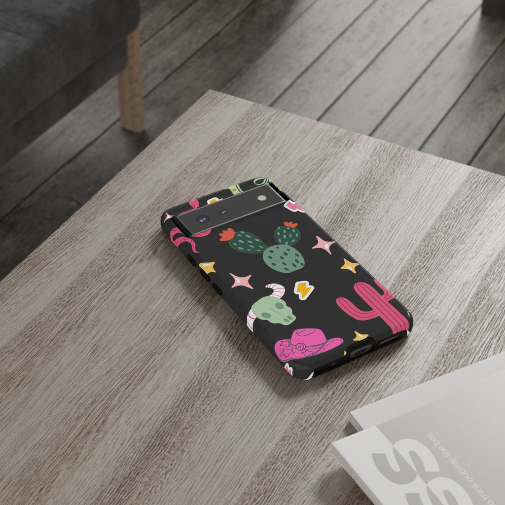 Southwest Desert Icons Tough Phone Case — Cactus, Cowboy & Skull Pattern