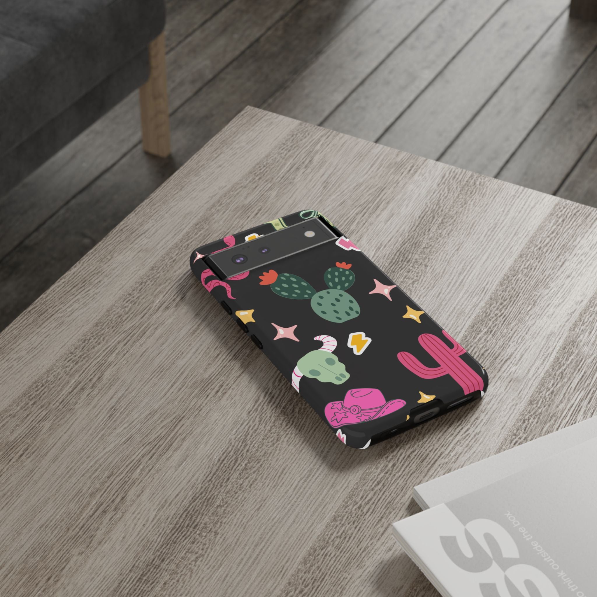 Southwest Desert Icons Tough Phone Case — Cactus, Cowboy & Skull Pattern