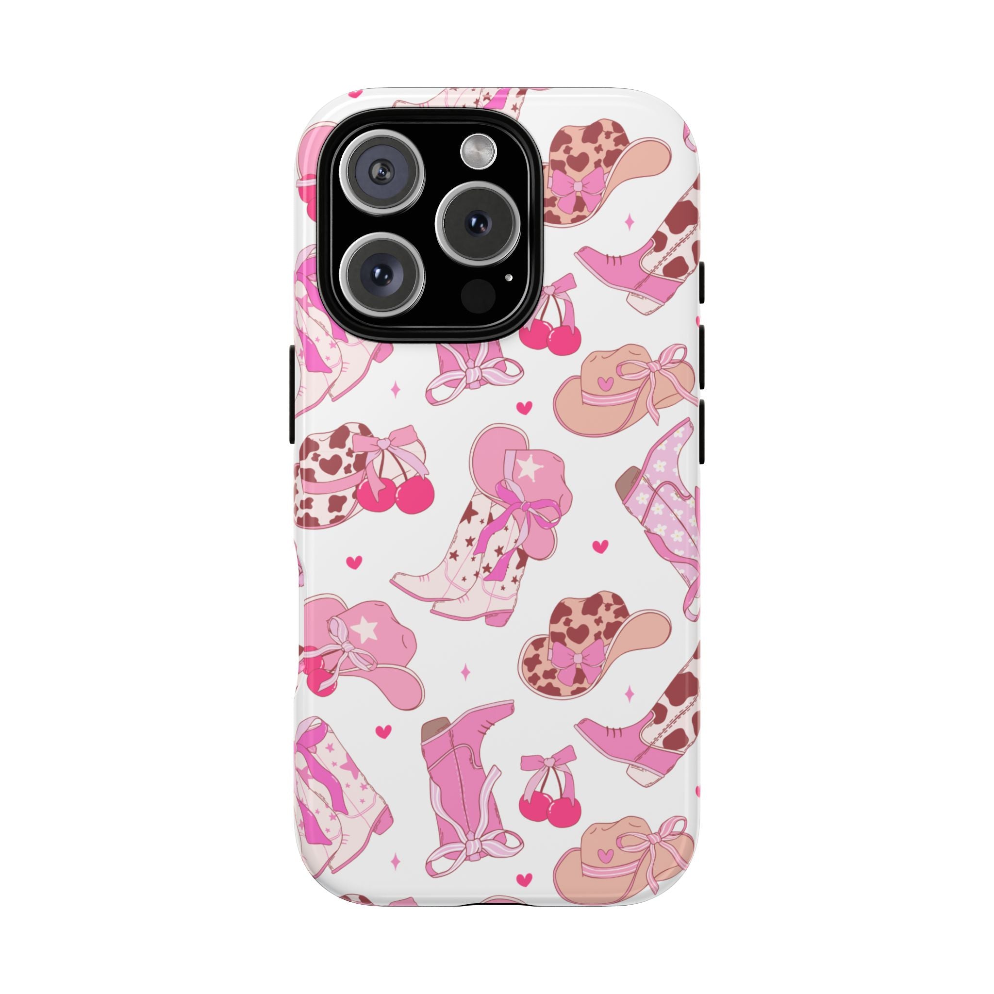 Pink Cowgirl Phone Case - Cute Western Boots & Hats Pattern Tough Case