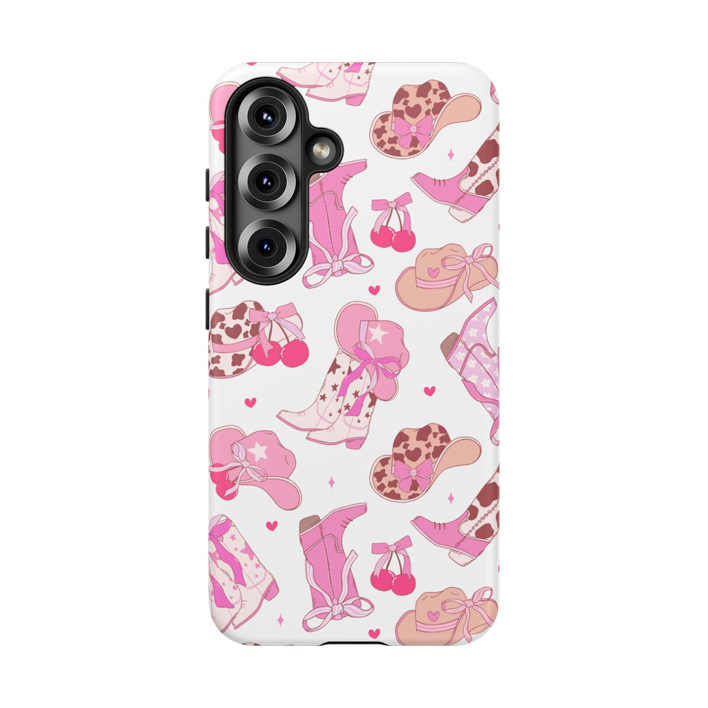 Pink Cowgirl Phone Case - Cute Western Boots & Hats Pattern Tough Case