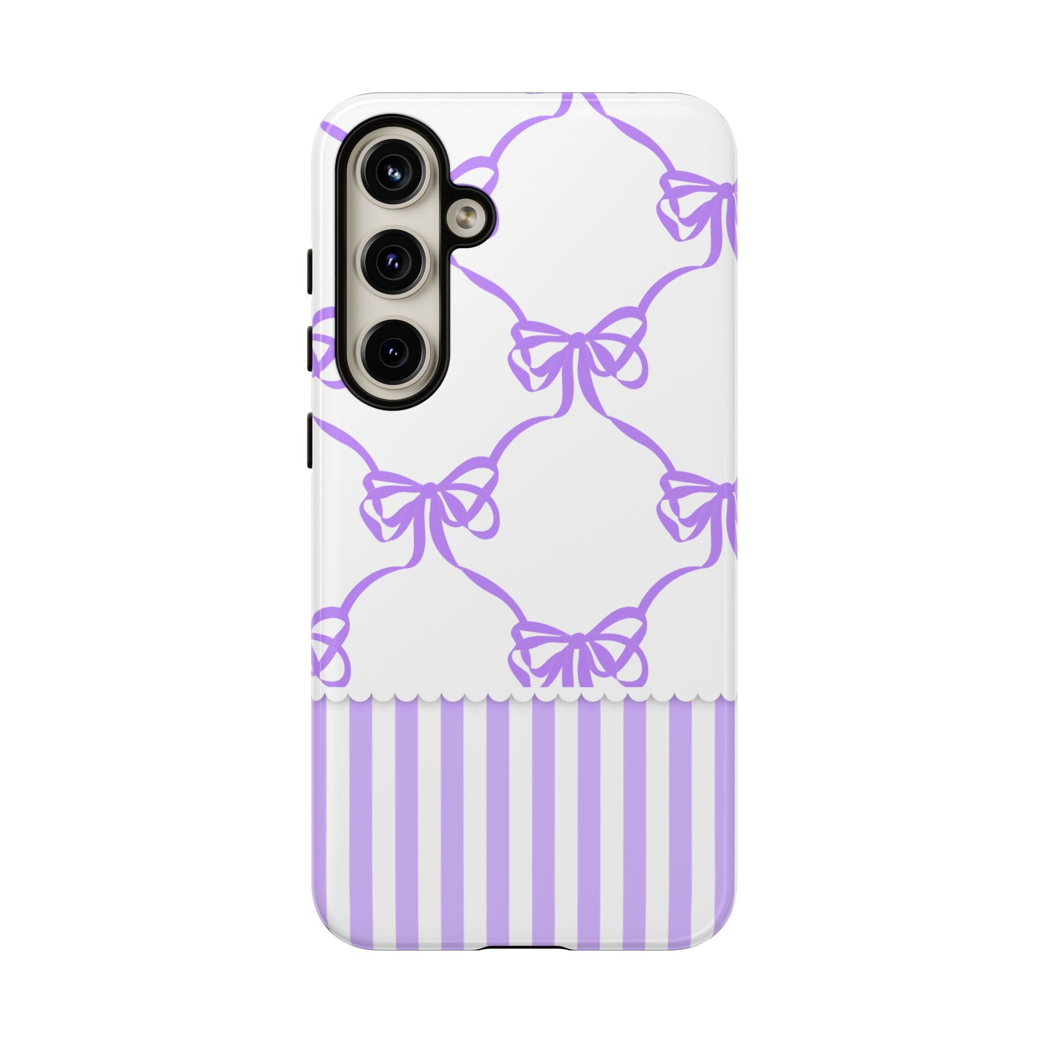 Lavender Bow Pattern Tough Phone Case - Striped Cute iPhone Cover