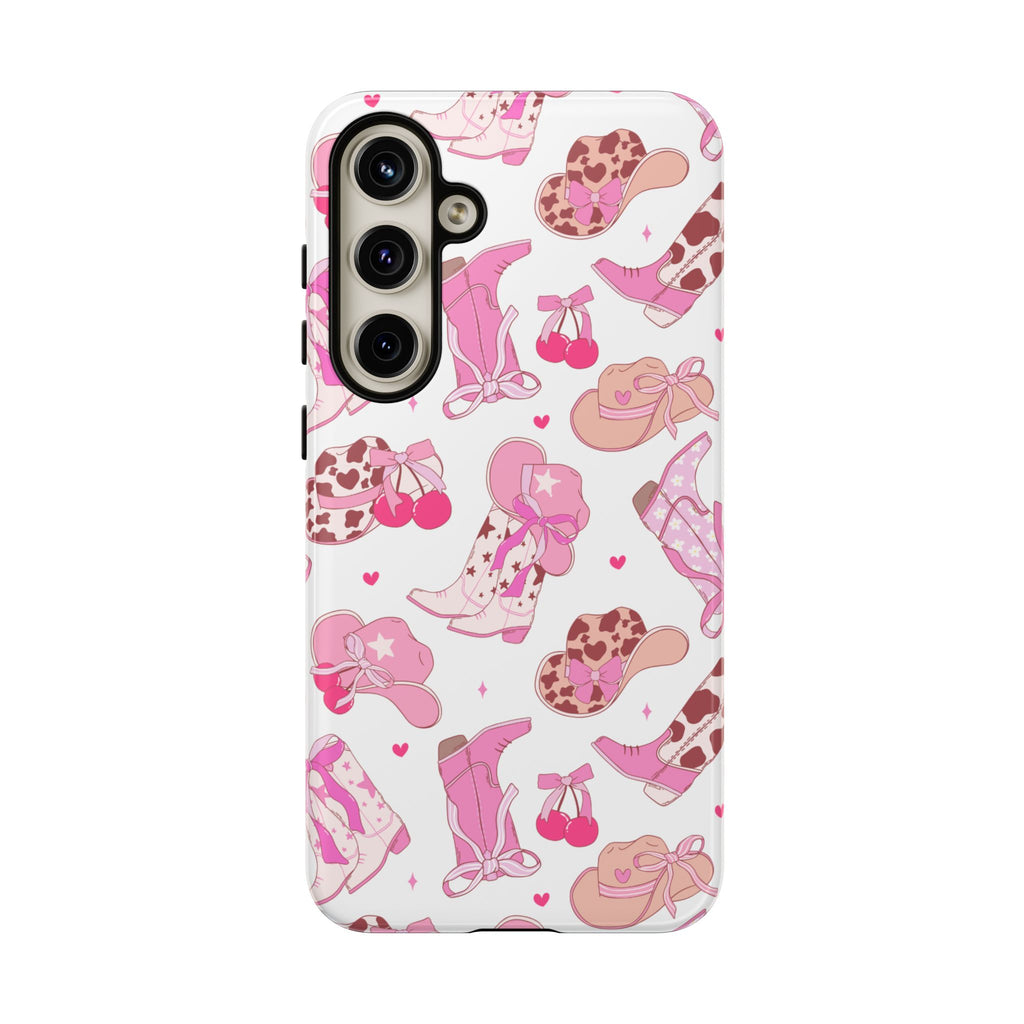 Pink Cowgirl Phone Case - Cute Western Boots & Hats Pattern Tough Case