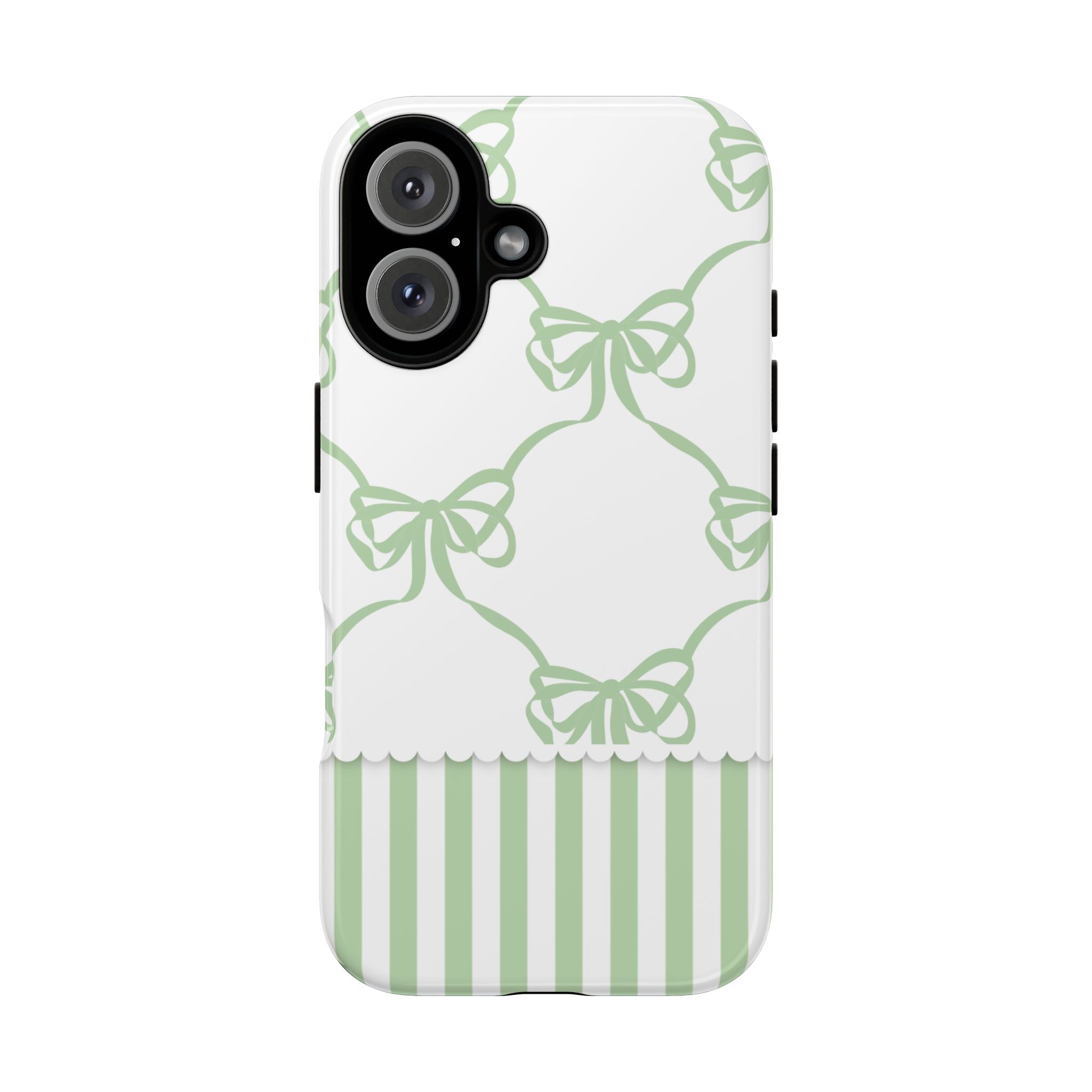 Bow Pattern Tough Phone Case — Pastel Green Stripes & Ribbon Design