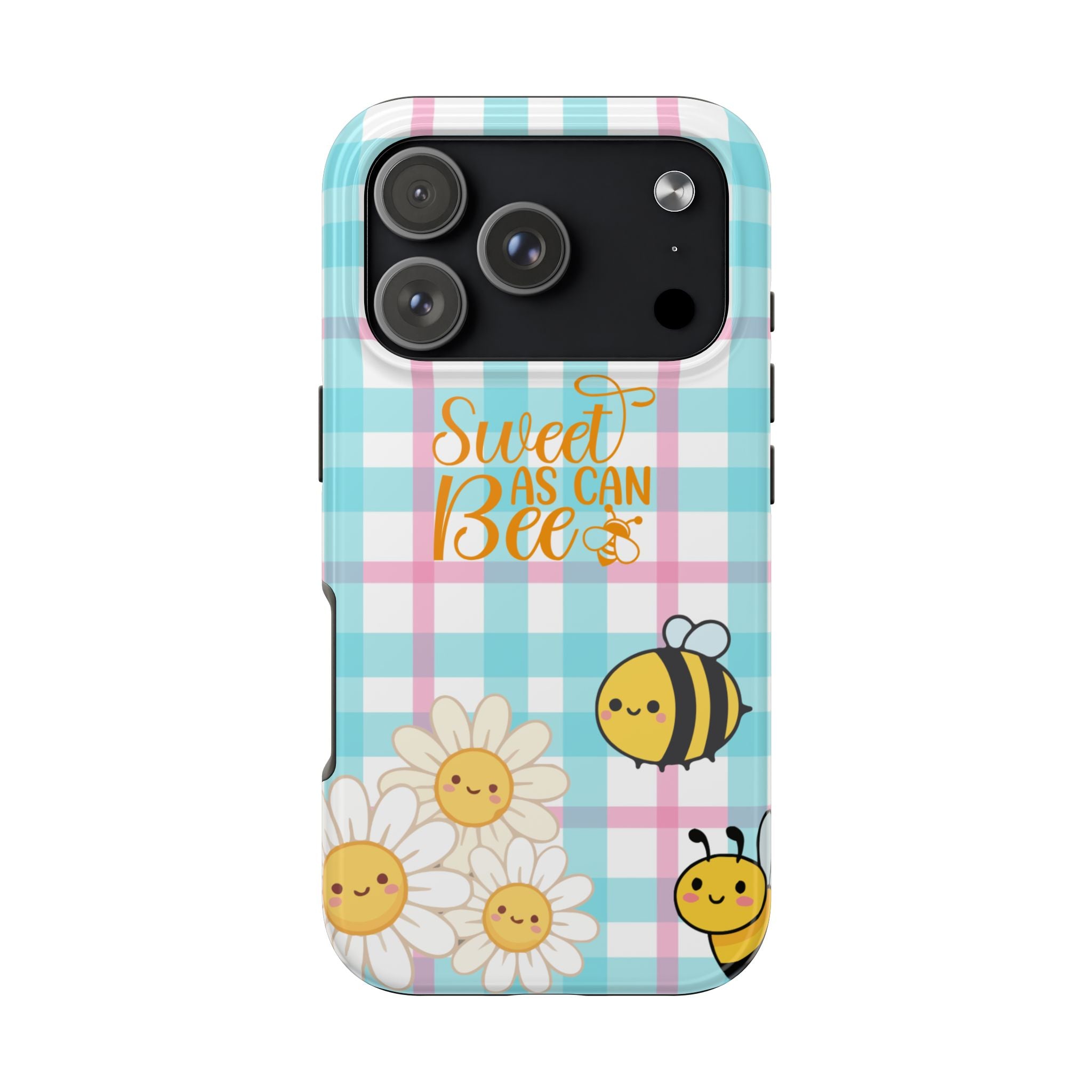 Sweet As Can Bee Tough Phone Case — Cute Bee & Daisy Plaid Protective Cover