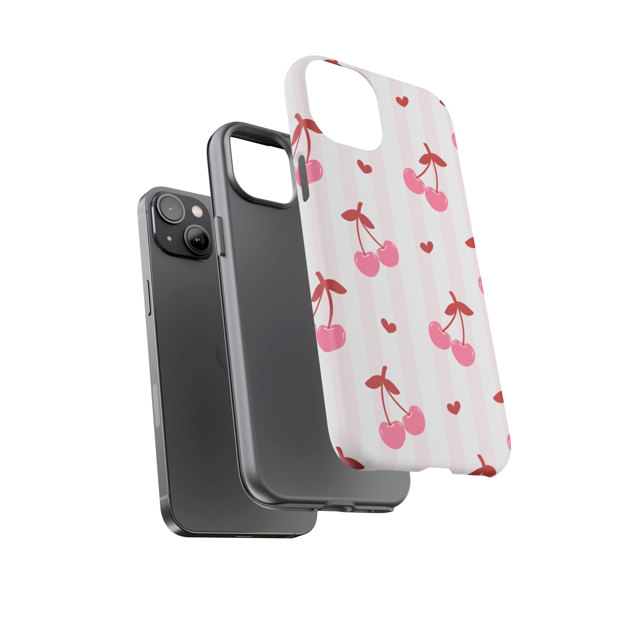 Pink Cherry Pattern Tough Phone Case — Cute Retro Fruit Design
