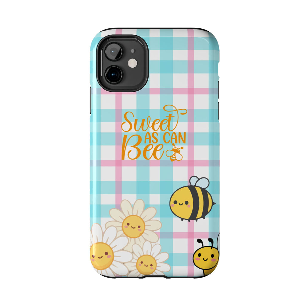 Sweet As Can Bee Tough Phone Case — Cute Bee & Daisy Plaid Protective Cover