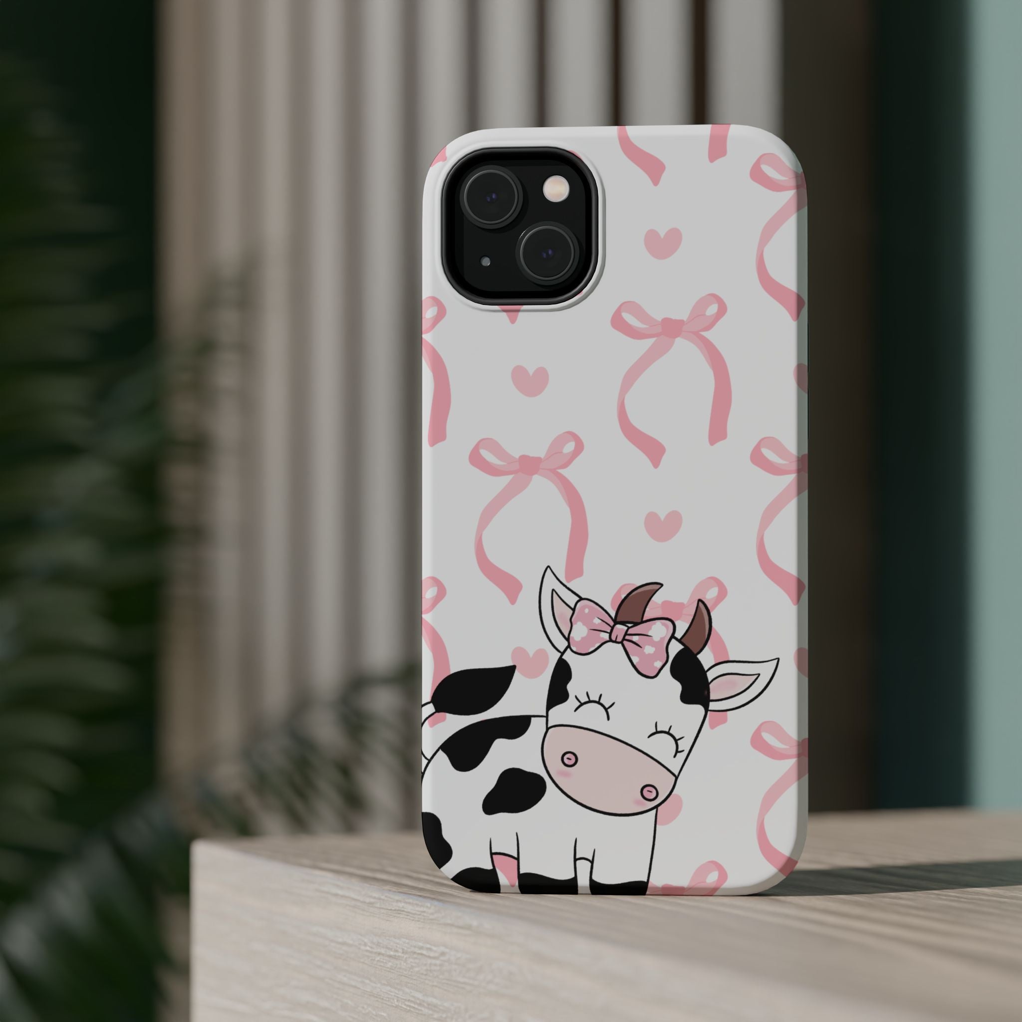 Cute Cow Phone Case — Pink Bows Magnetic Impact-Resistant Case