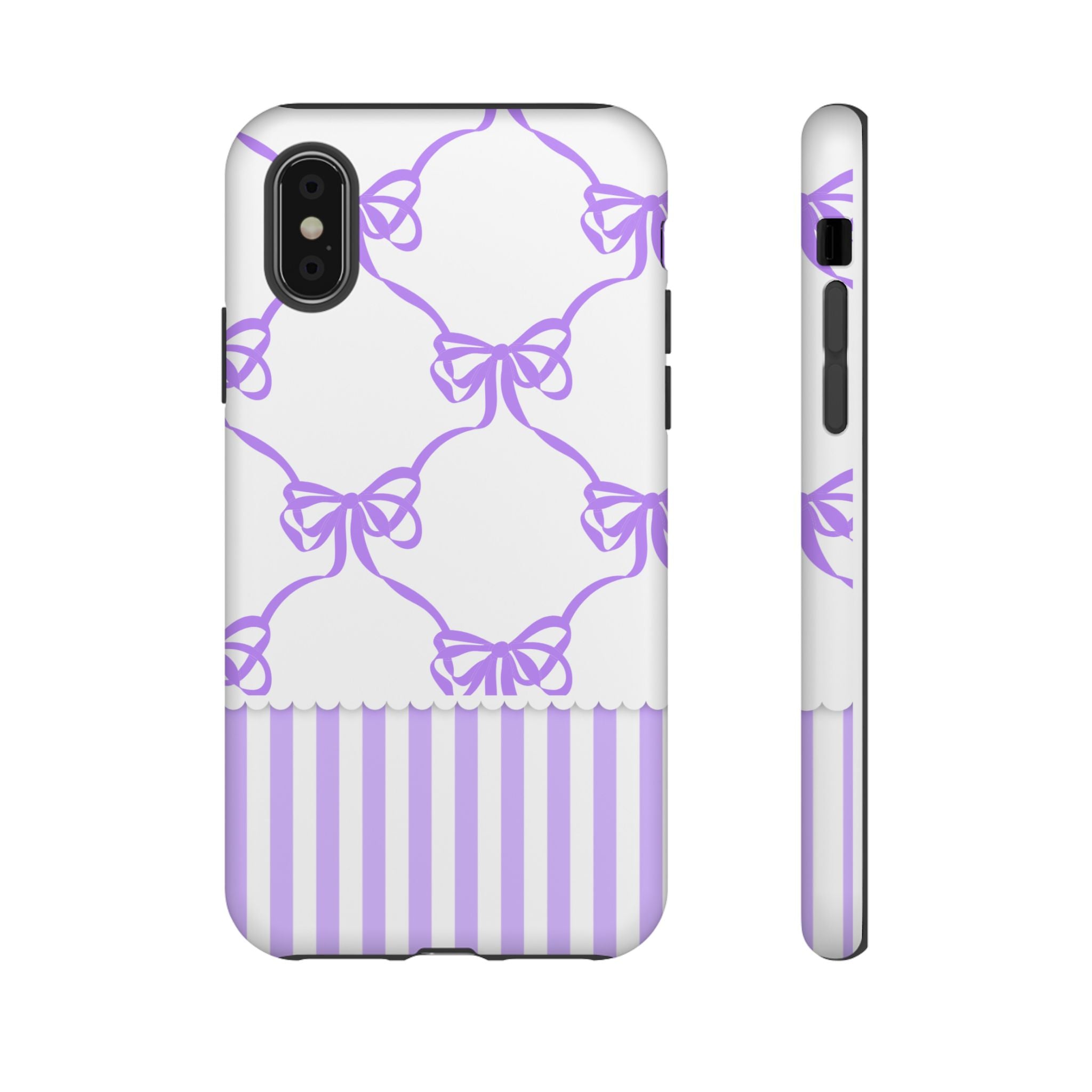 Lavender Bow Pattern Tough Phone Case - Striped Cute iPhone Cover