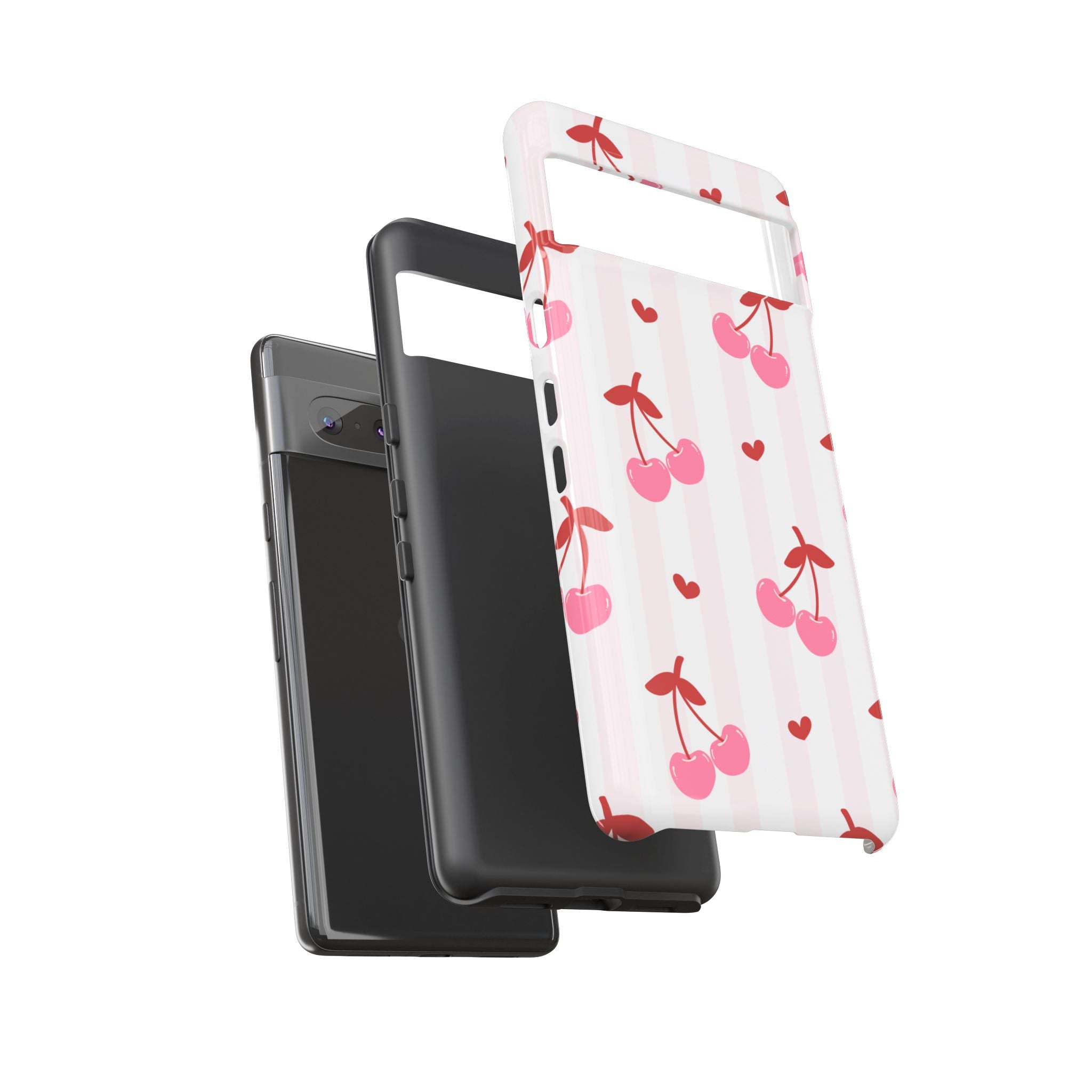 Pink Cherry Pattern Tough Phone Case — Cute Retro Fruit Design