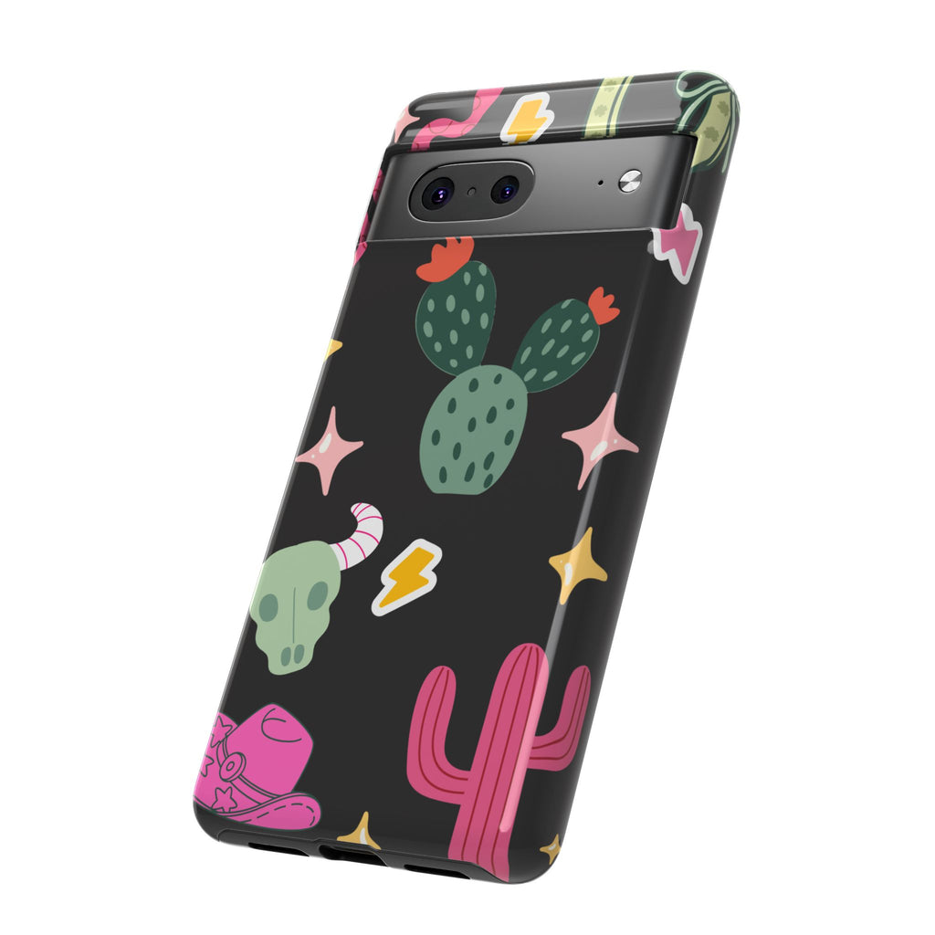 Southwest Desert Icons Tough Phone Case — Cactus, Cowboy & Skull Pattern
