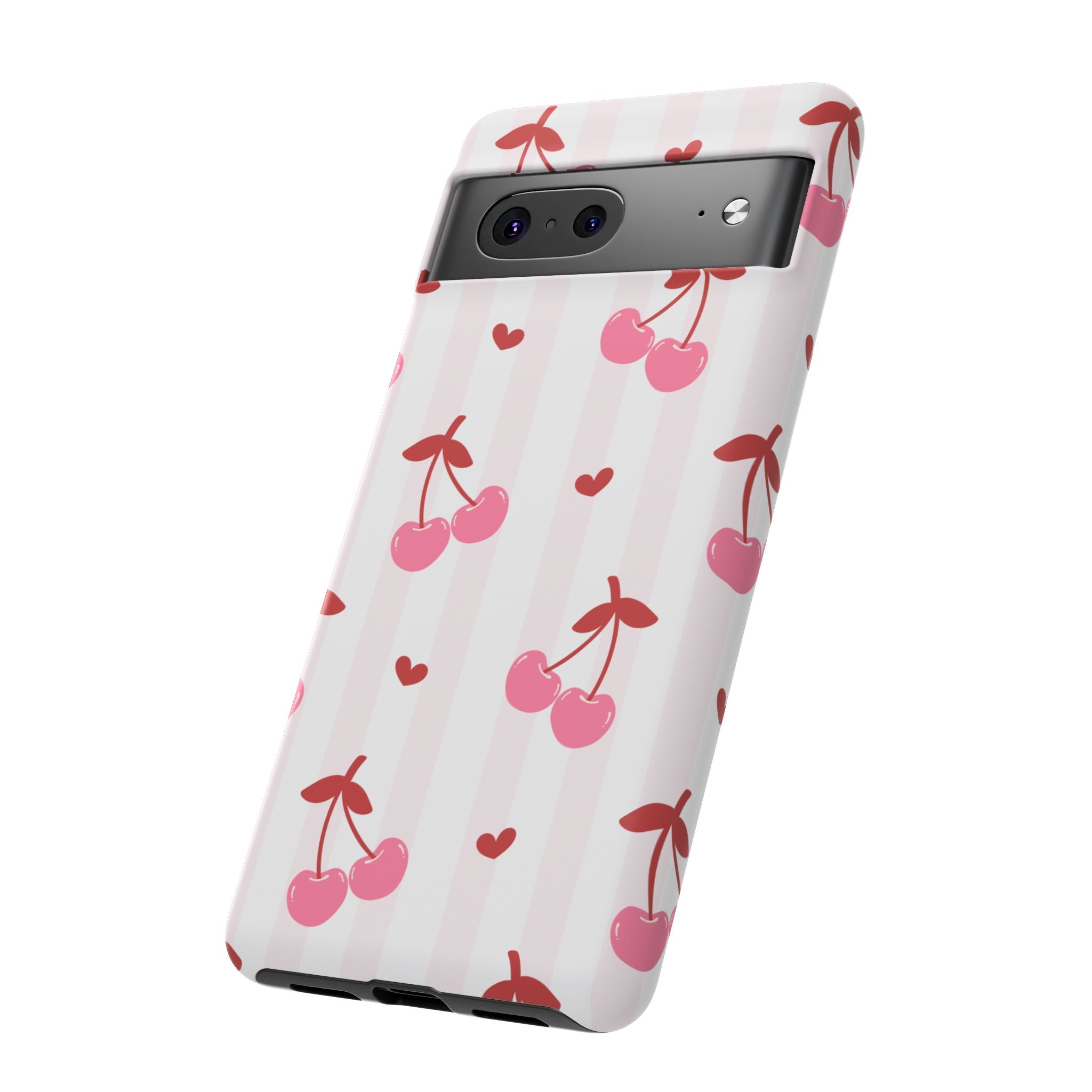 Pink Cherry Pattern Tough Phone Case — Cute Retro Fruit Design
