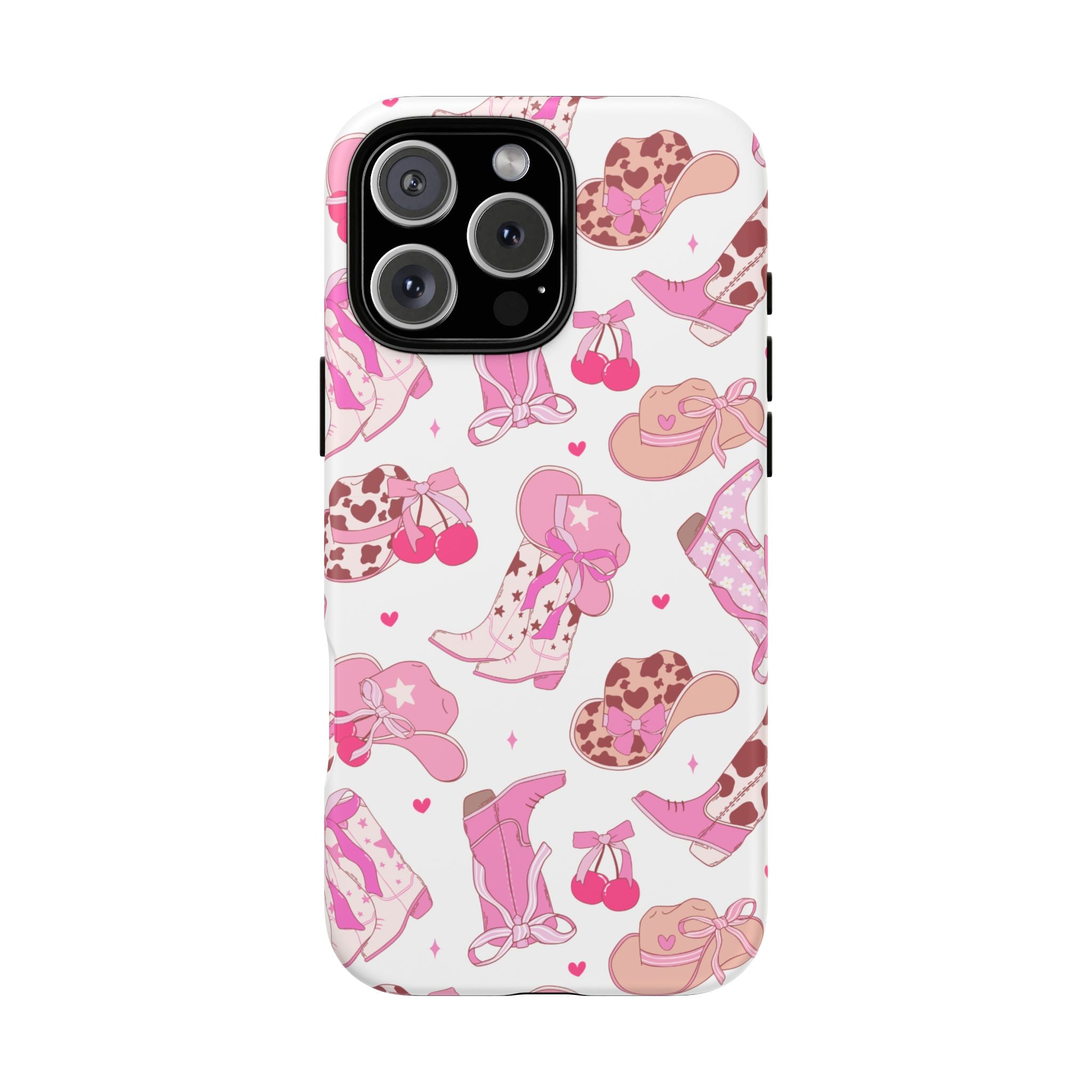 Pink Cowgirl Phone Case - Cute Western Boots & Hats Pattern Tough Case