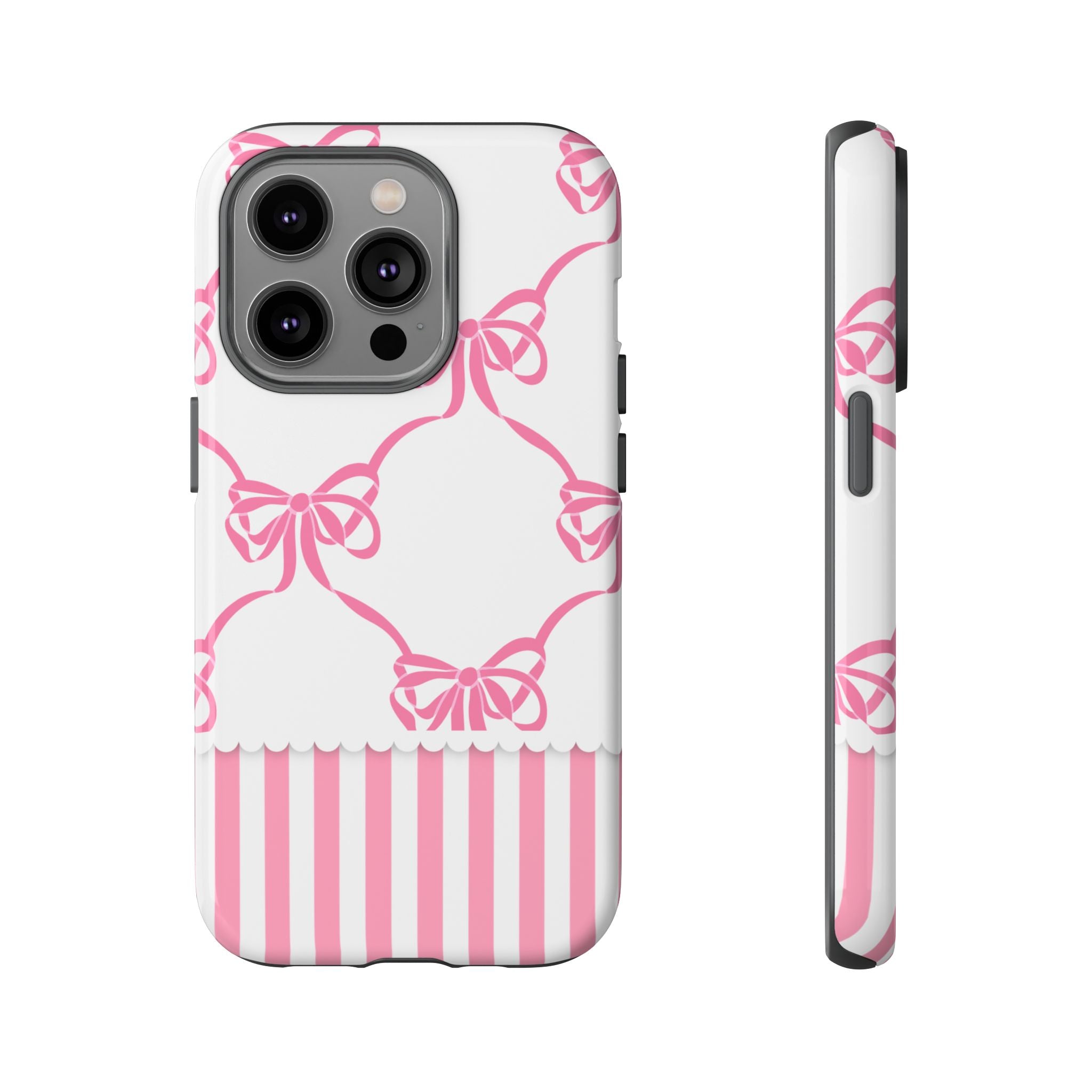 Pink Bow Pattern Phone Case — Cute Striped Tough Case