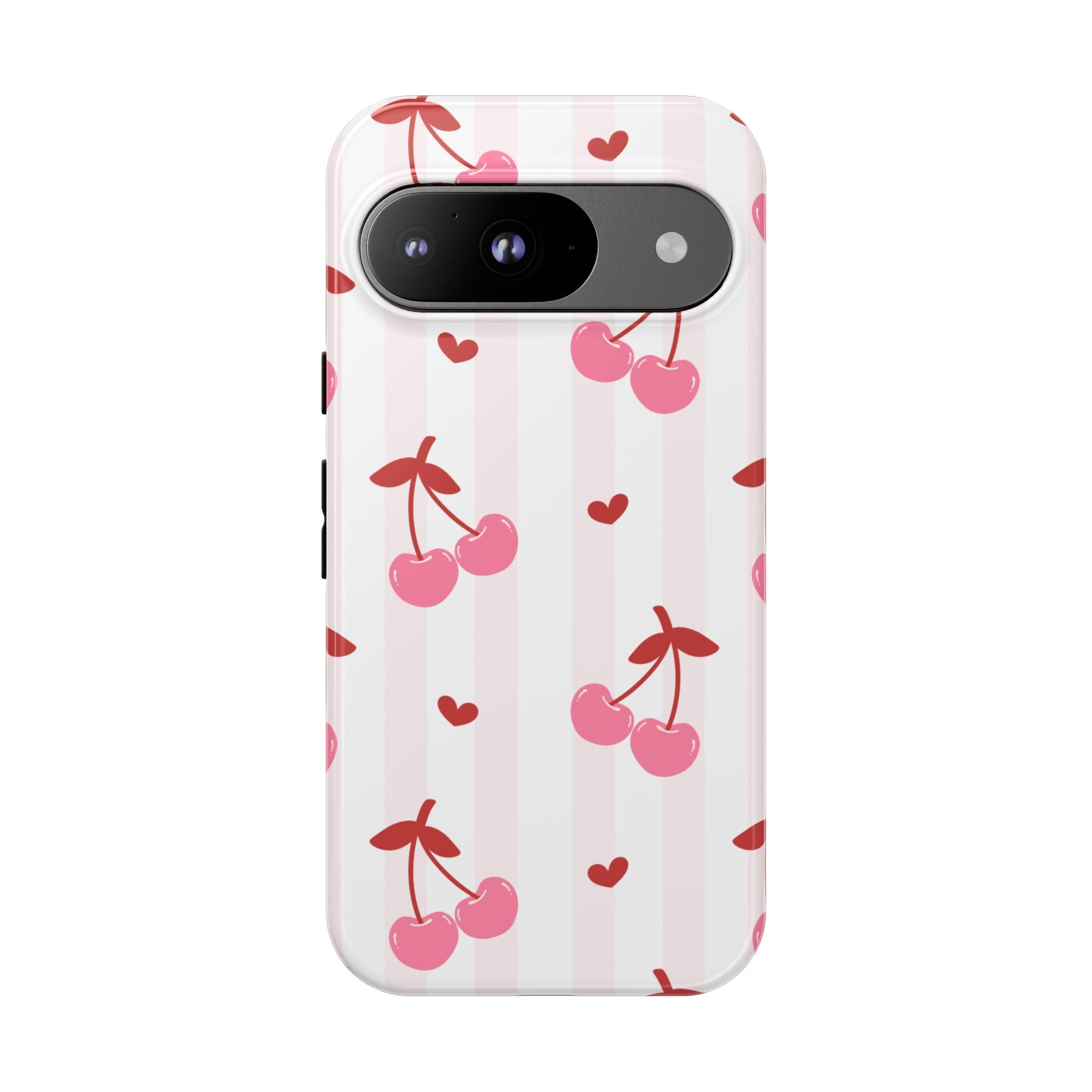 Pink Cherry Pattern Tough Phone Case — Cute Retro Fruit Design