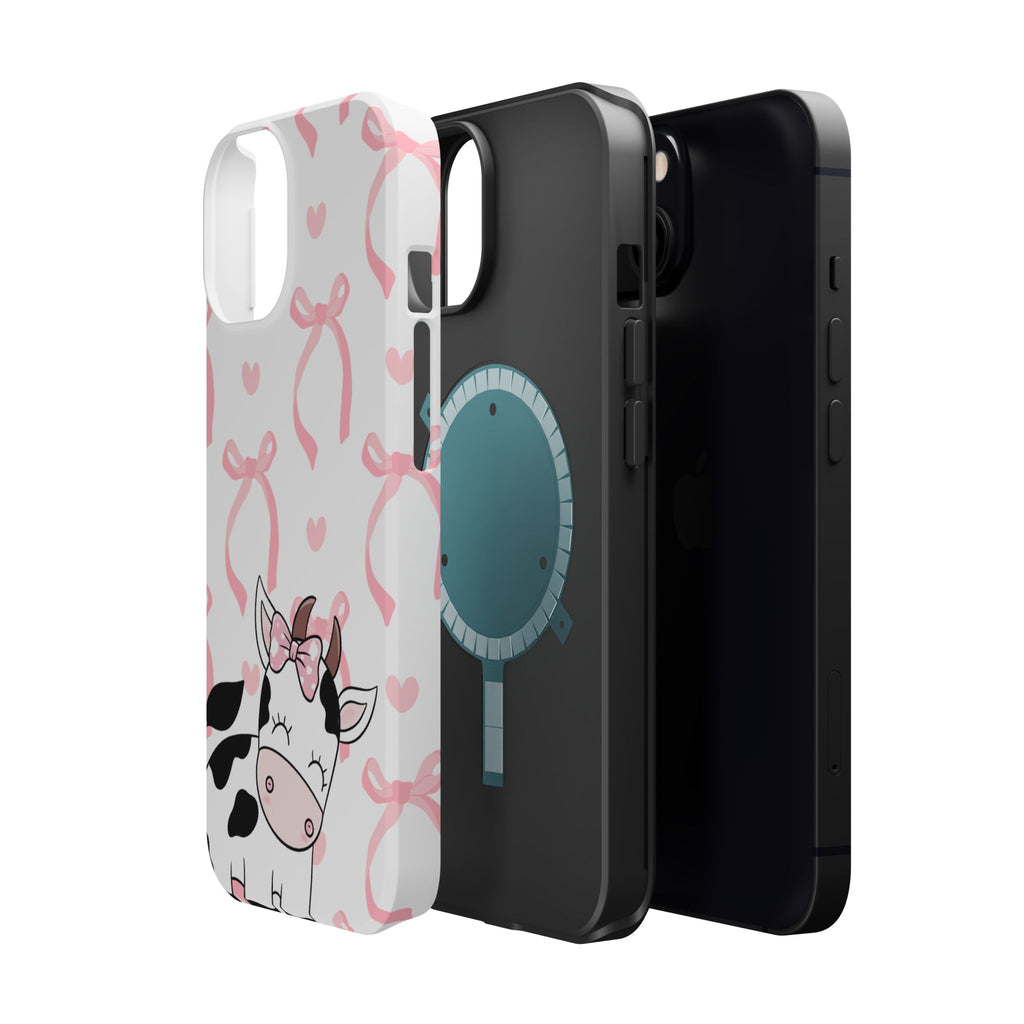 Cute Cow Phone Case — Pink Bows Magnetic Impact-Resistant Case