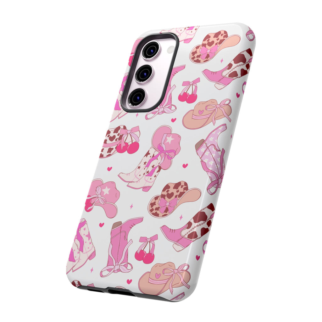 Pink Cowgirl Phone Case - Cute Western Boots & Hats Pattern Tough Case