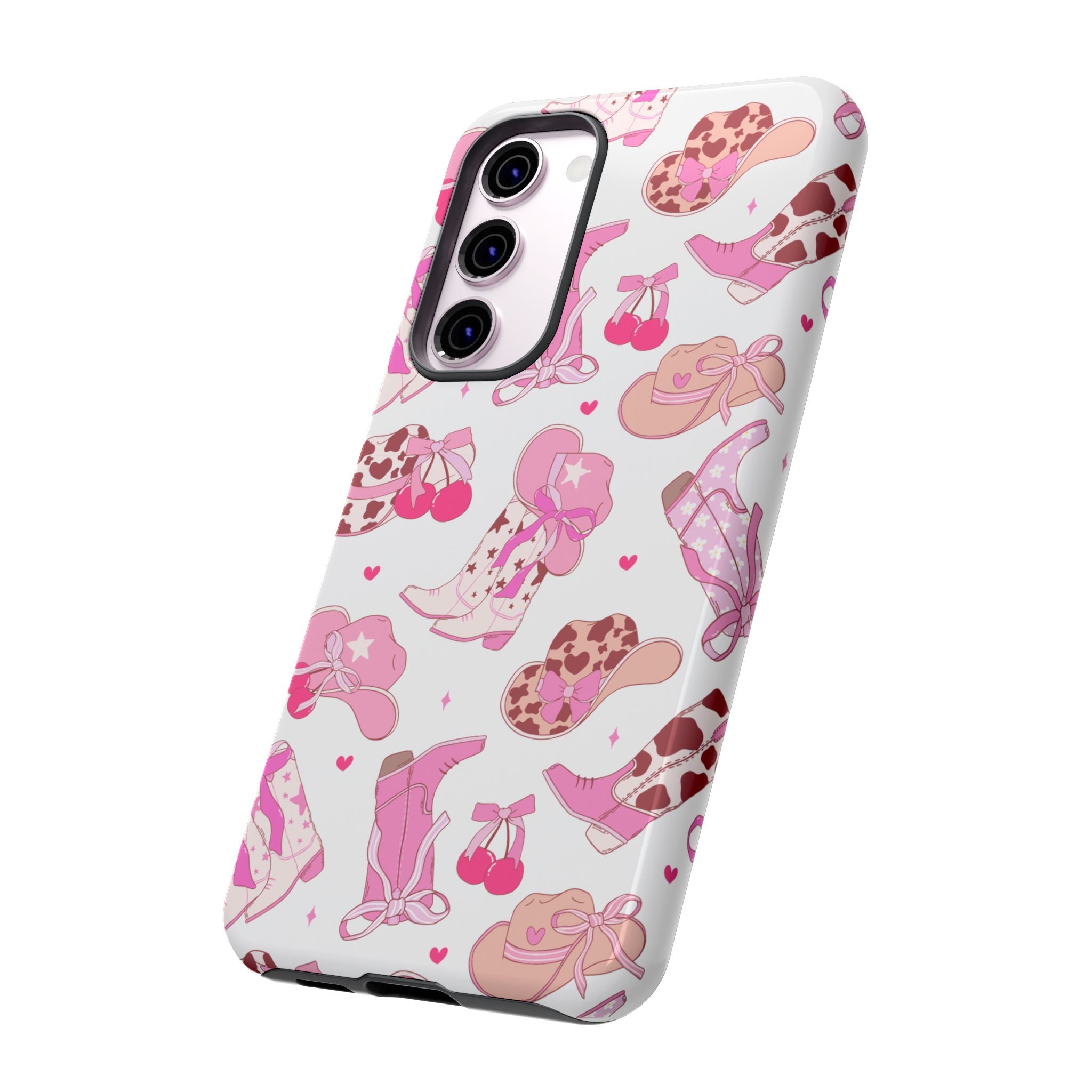Pink Cowgirl Phone Case - Cute Western Boots & Hats Pattern Tough Case
