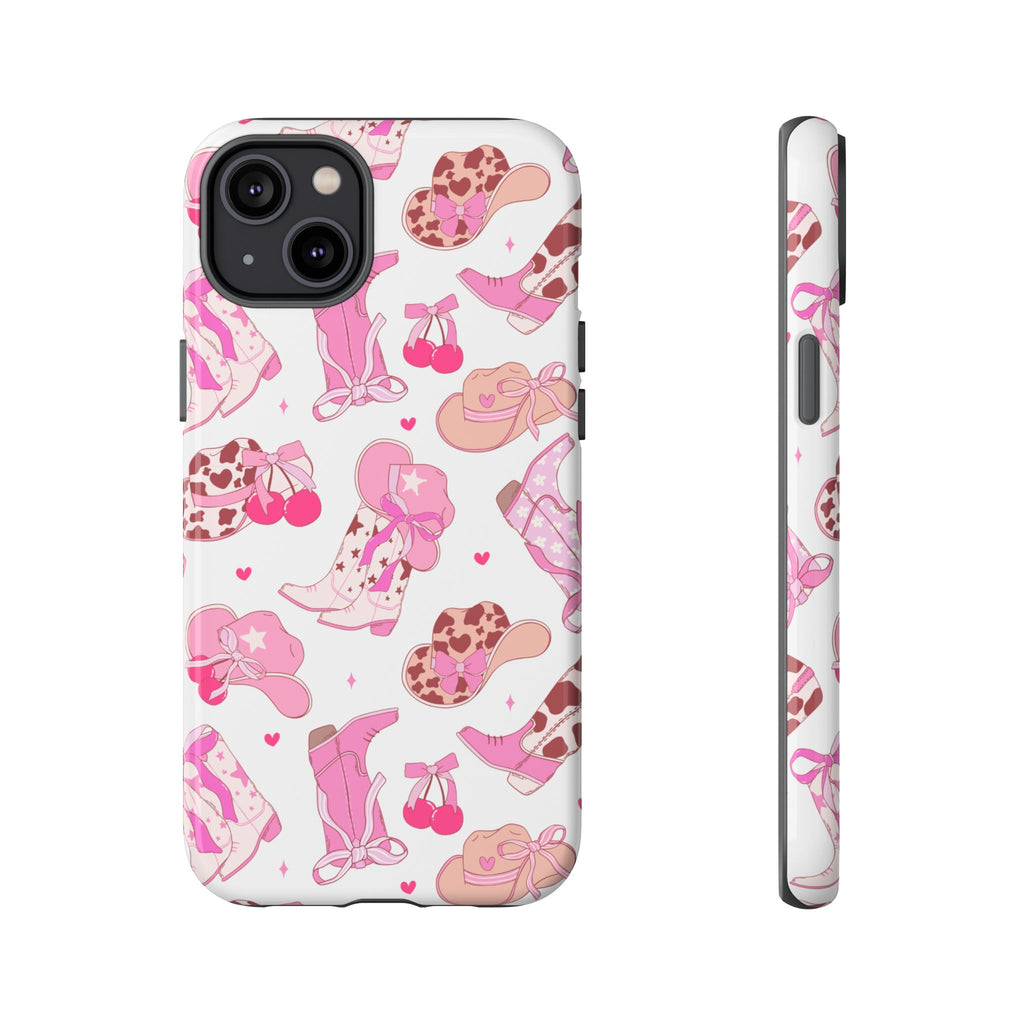 Pink Cowgirl Phone Case - Cute Western Boots & Hats Pattern Tough Case