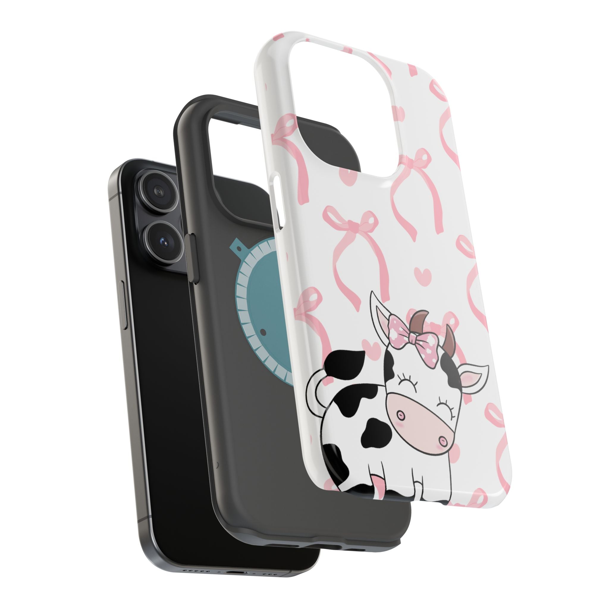 Cute Cow Phone Case — Pink Bows Magnetic Impact-Resistant Case