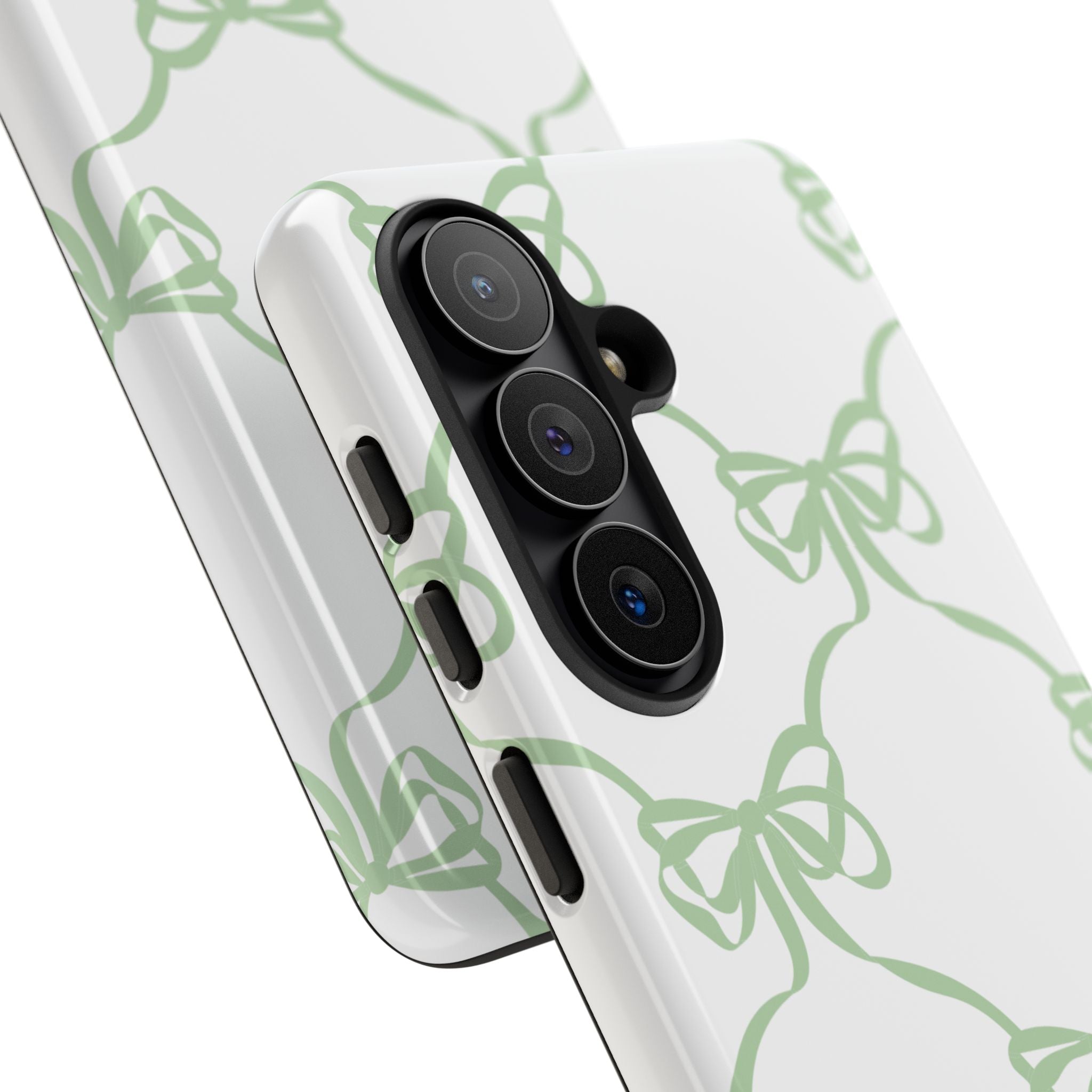 Bow Pattern Tough Phone Case — Pastel Green Stripes & Ribbon Design