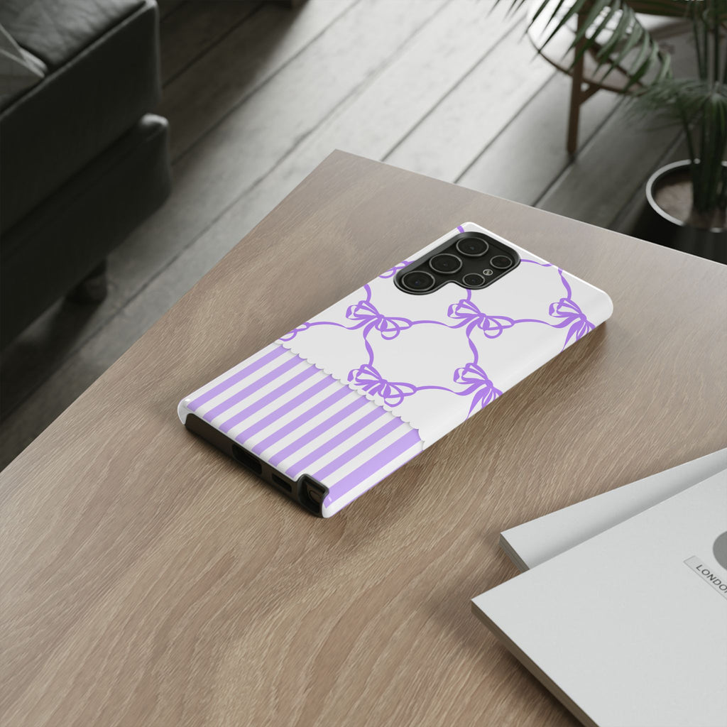 Lavender Bow Pattern Tough Phone Case - Striped Cute iPhone Cover