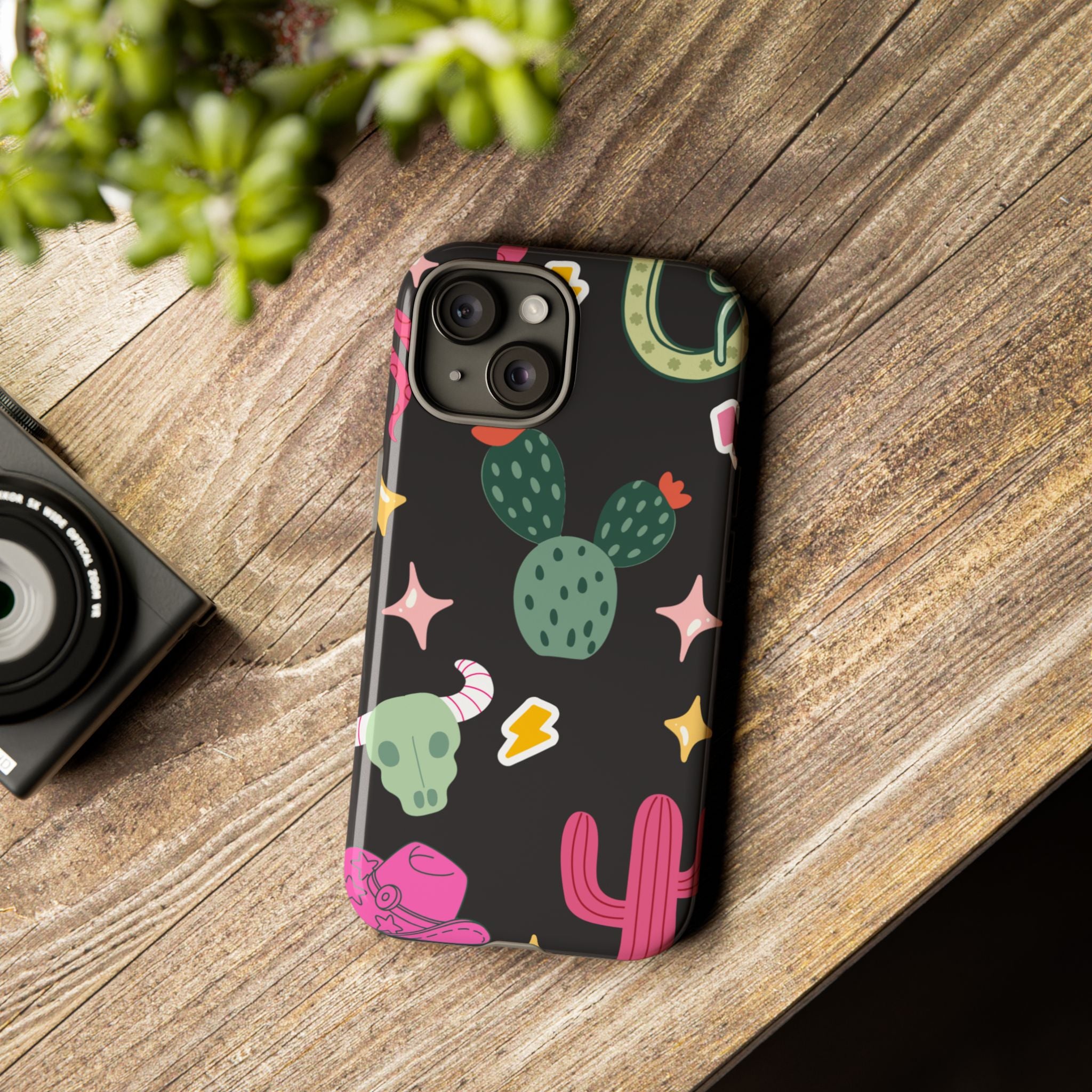 Southwest Desert Icons Tough Phone Case — Cactus, Cowboy & Skull Pattern