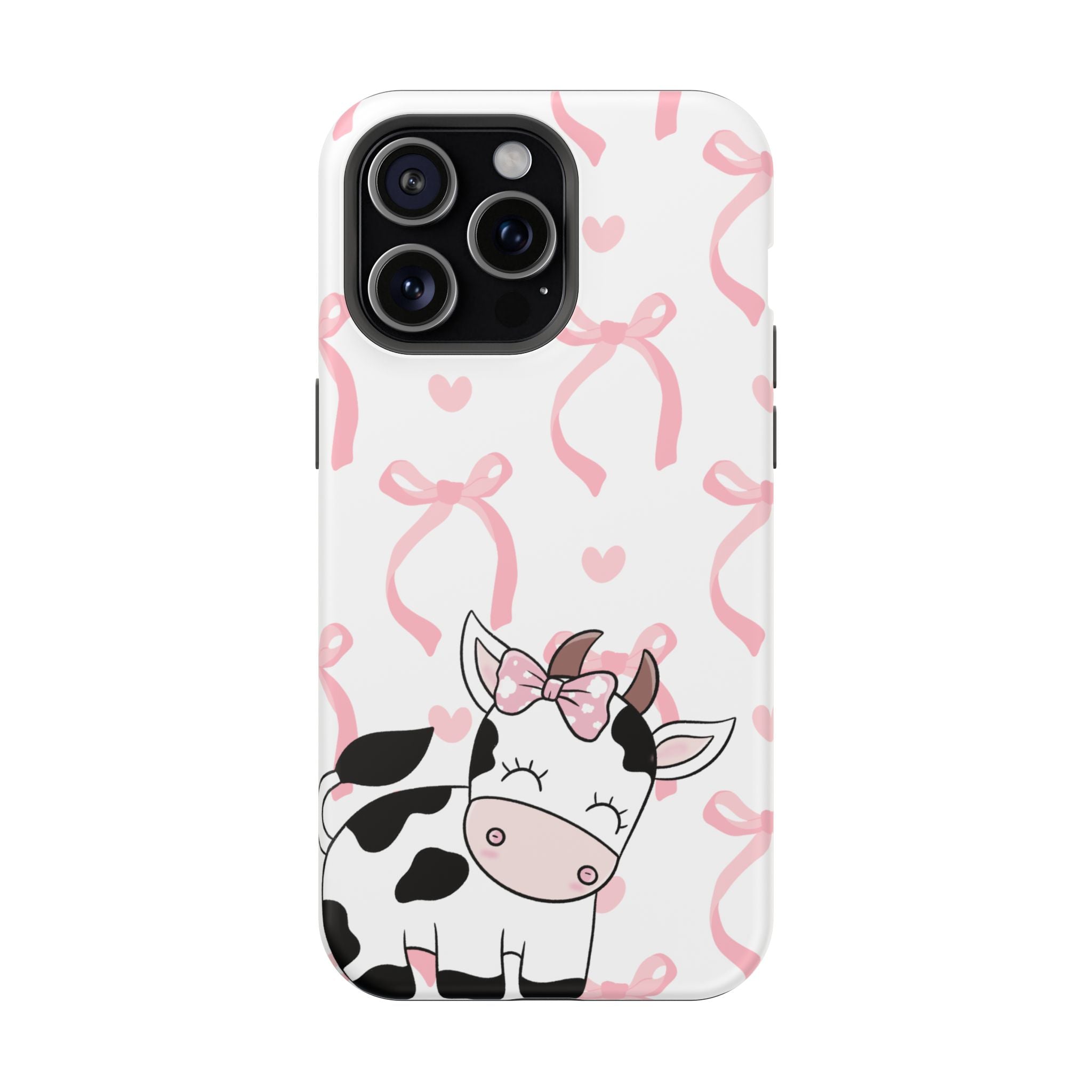 Cute Cow Phone Case — Pink Bows Magnetic Impact-Resistant Case