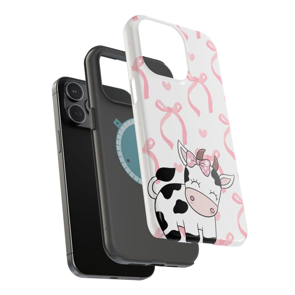 Cute Cow Phone Case — Pink Bows Magnetic Impact-Resistant Case