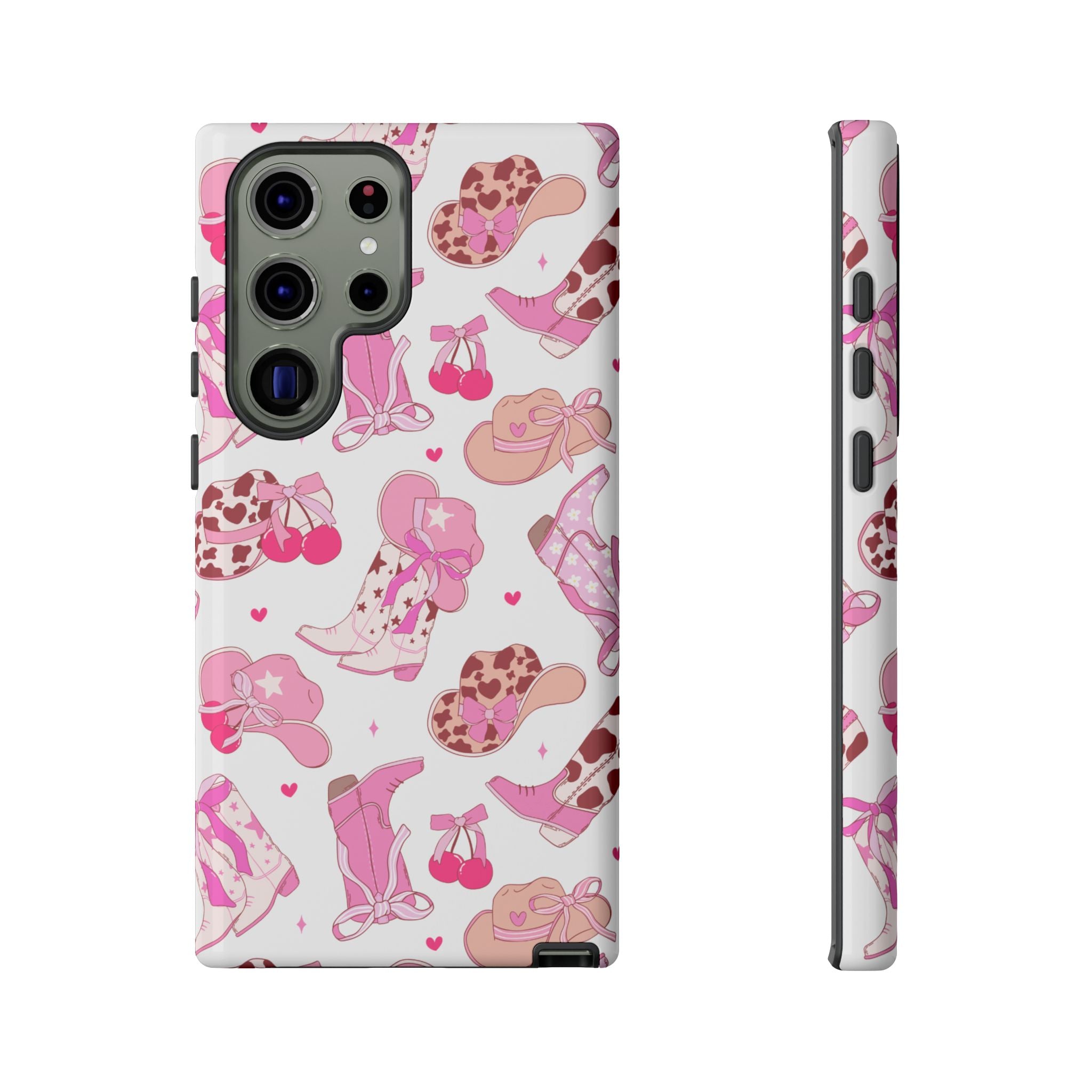 Pink Cowgirl Phone Case - Cute Western Boots & Hats Pattern Tough Case