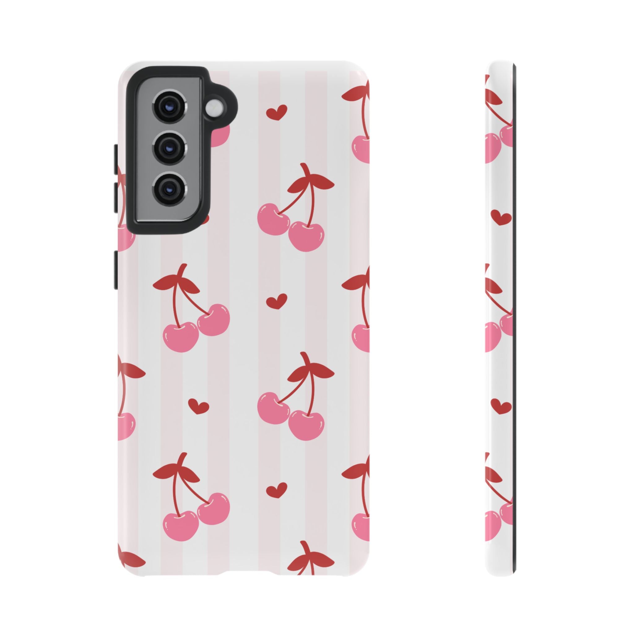 Pink Cherry Pattern Tough Phone Case — Cute Retro Fruit Design