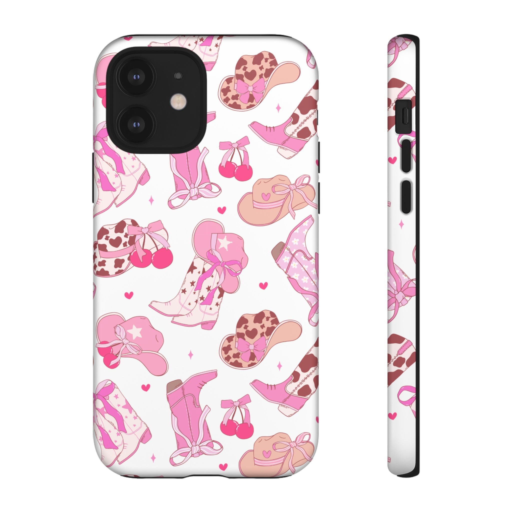 Pink Cowgirl Phone Case - Cute Western Boots & Hats Pattern Tough Case