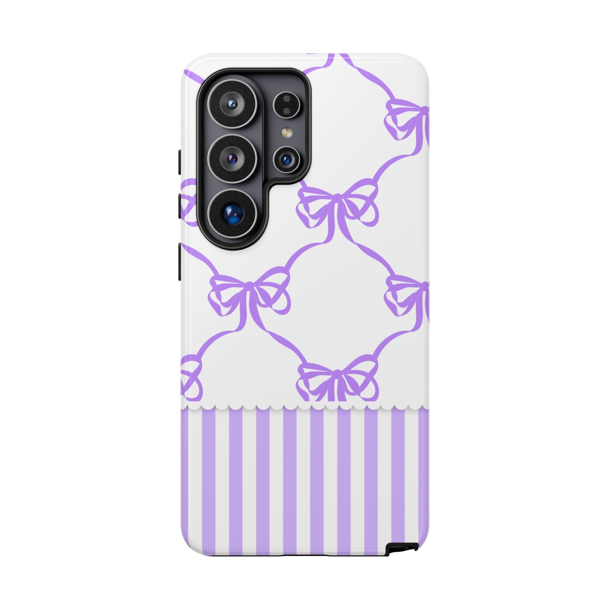 Lavender Bow Pattern Tough Phone Case - Striped Cute iPhone Cover