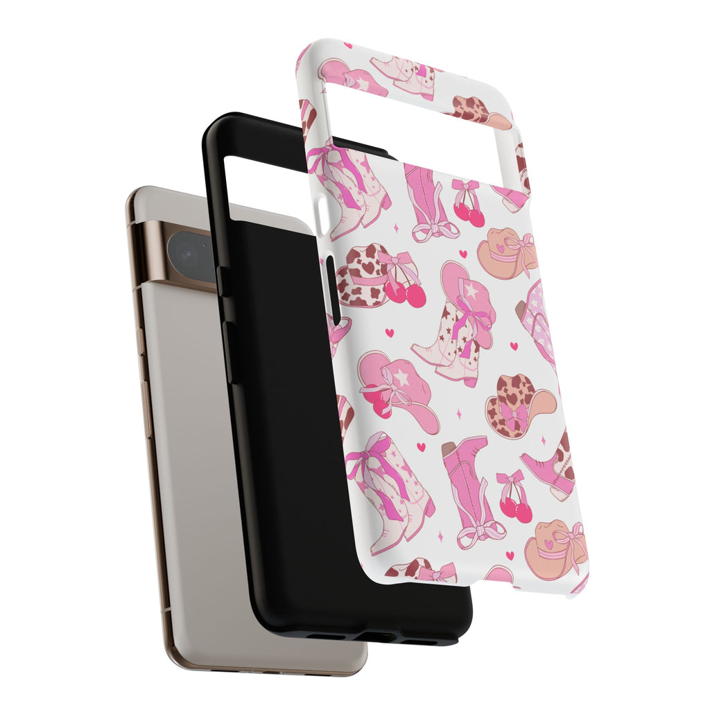 Pink Cowgirl Phone Case - Cute Western Boots & Hats Pattern Tough Case