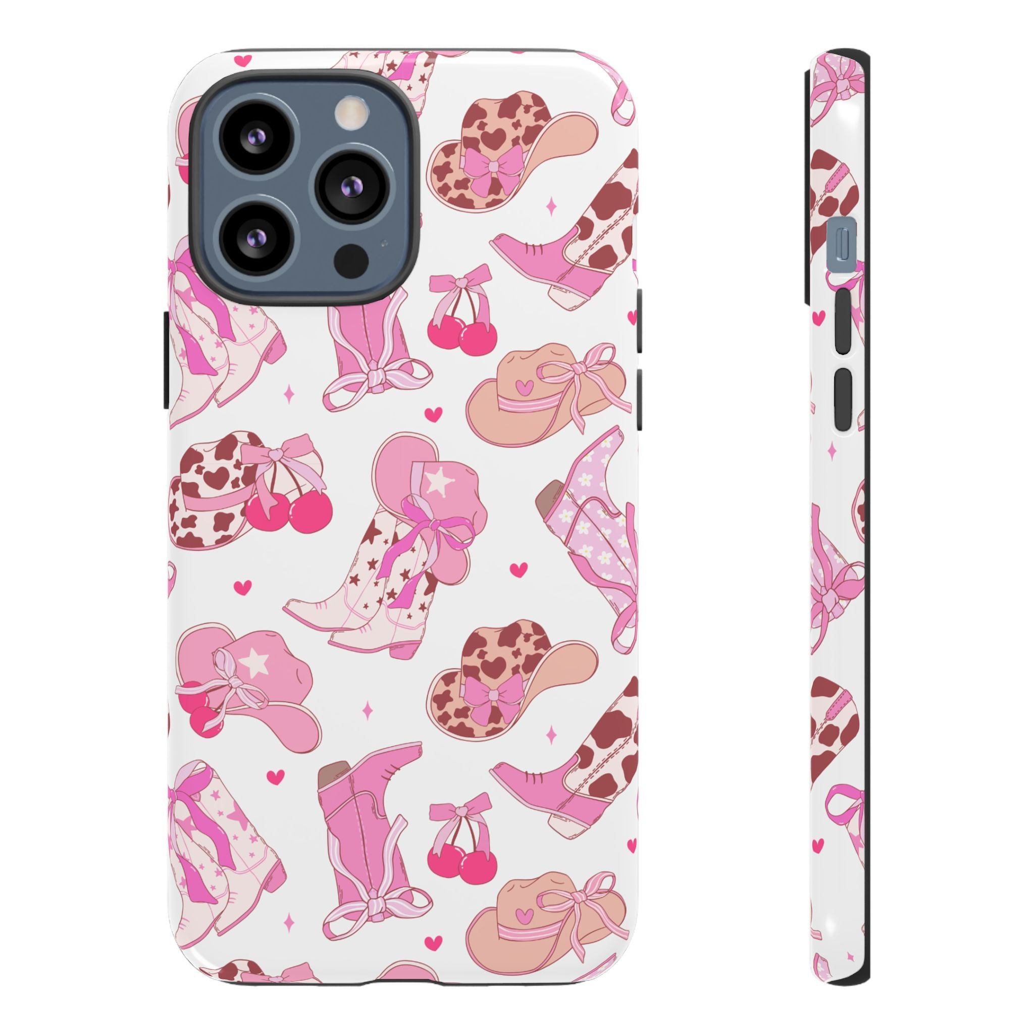 Pink Cowgirl Phone Case - Cute Western Boots & Hats Pattern Tough Case