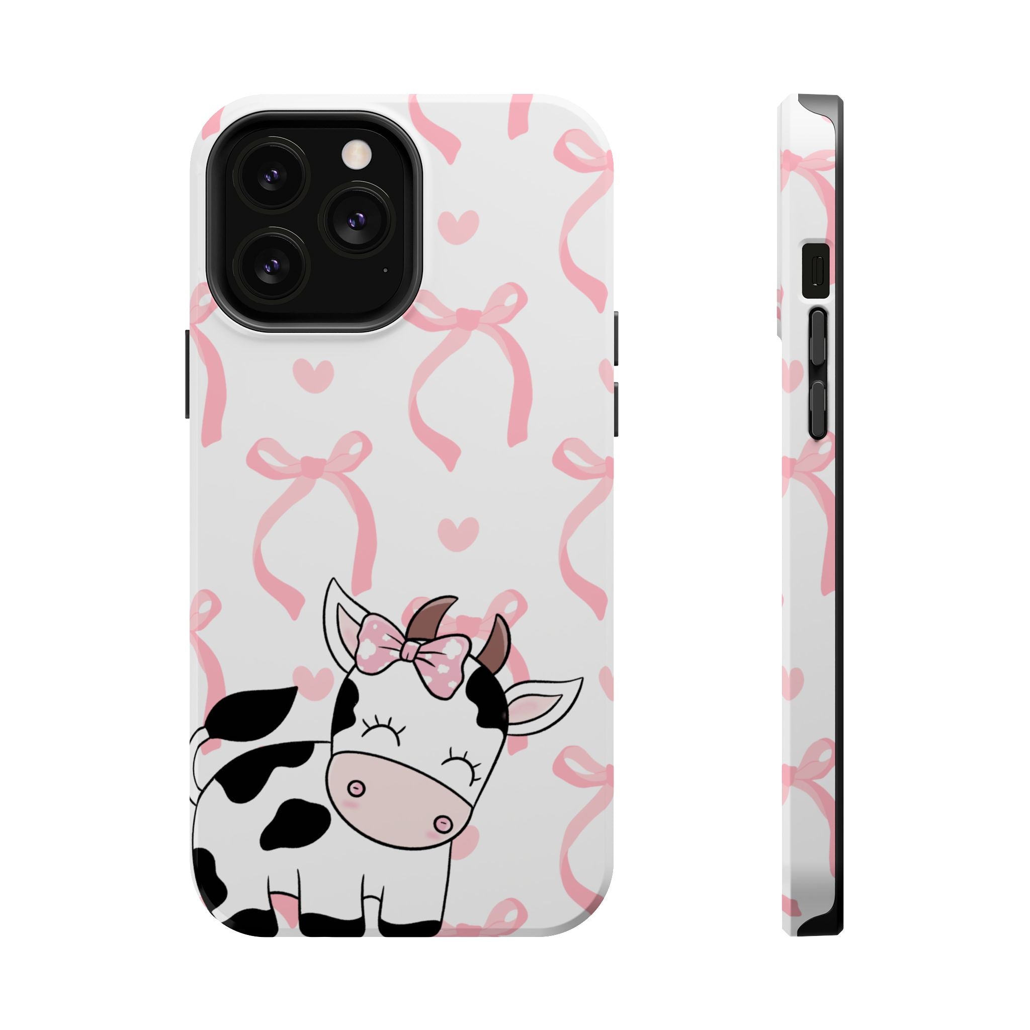 Cute Cow Phone Case — Pink Bows Magnetic Impact-Resistant Case