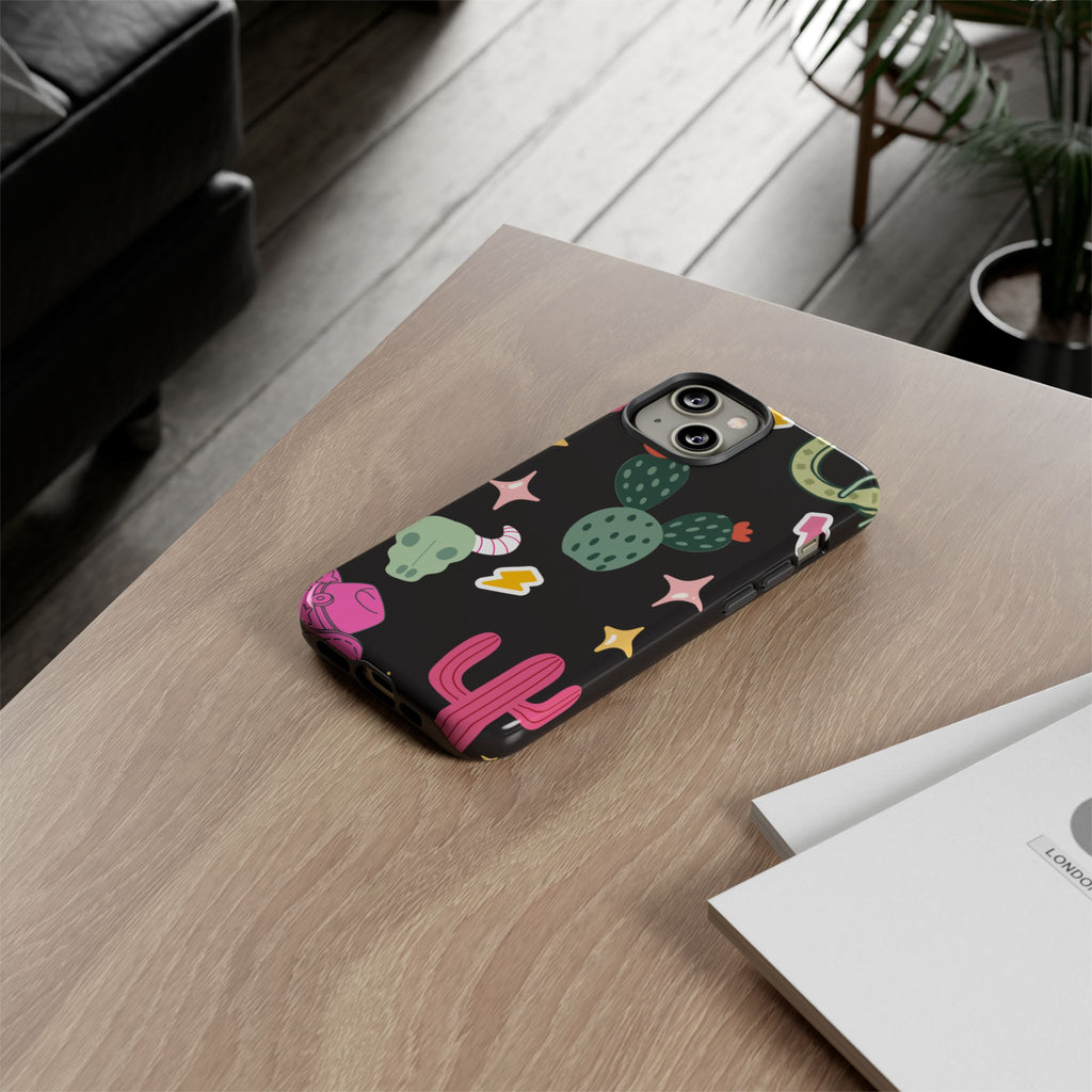 Southwest Desert Icons Tough Phone Case — Cactus, Cowboy & Skull Pattern
