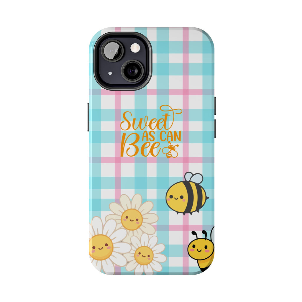 Sweet As Can Bee Tough Phone Case — Cute Bee & Daisy Plaid Protective Cover