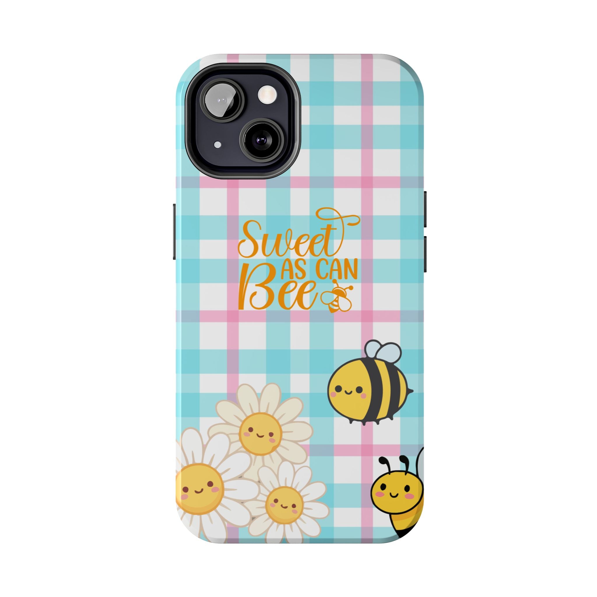 Sweet As Can Bee Tough Phone Case — Cute Bee & Daisy Plaid Protective Cover