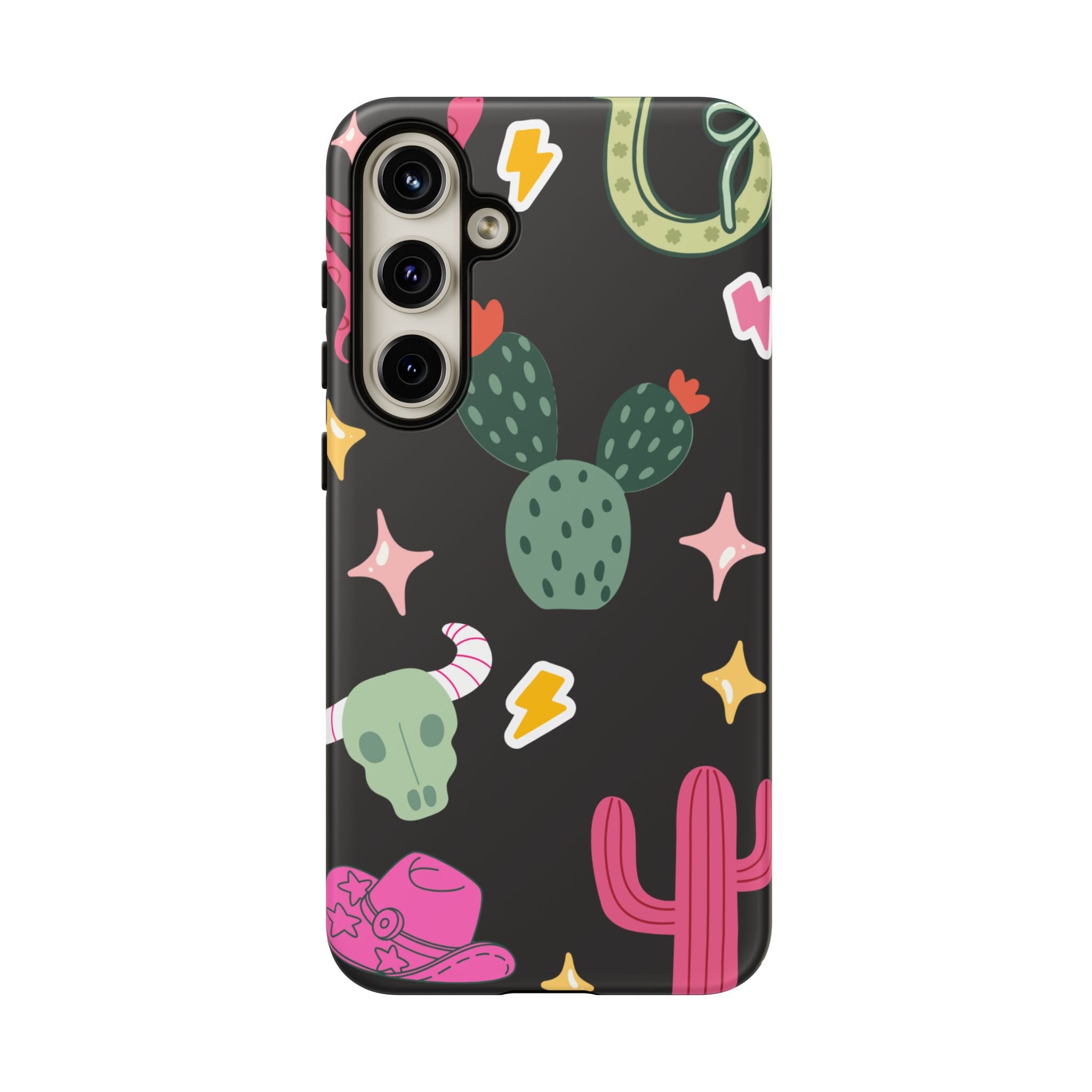 Southwest Desert Icons Tough Phone Case — Cactus, Cowboy & Skull Pattern