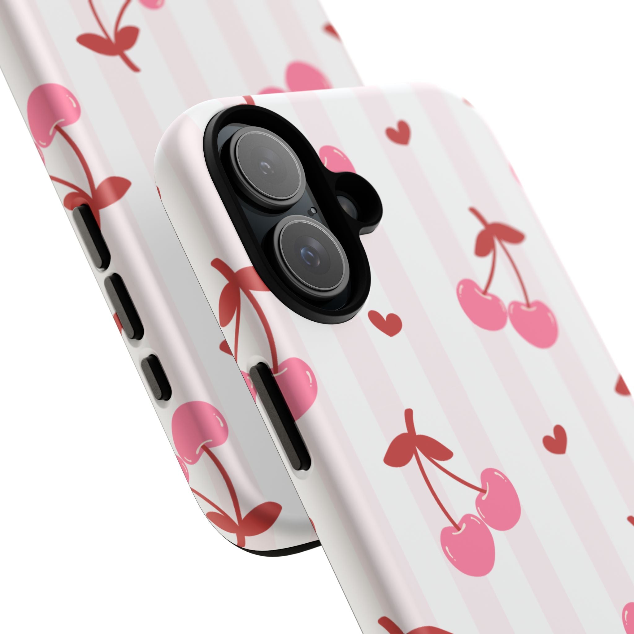 Pink Cherry Pattern Tough Phone Case — Cute Retro Fruit Design