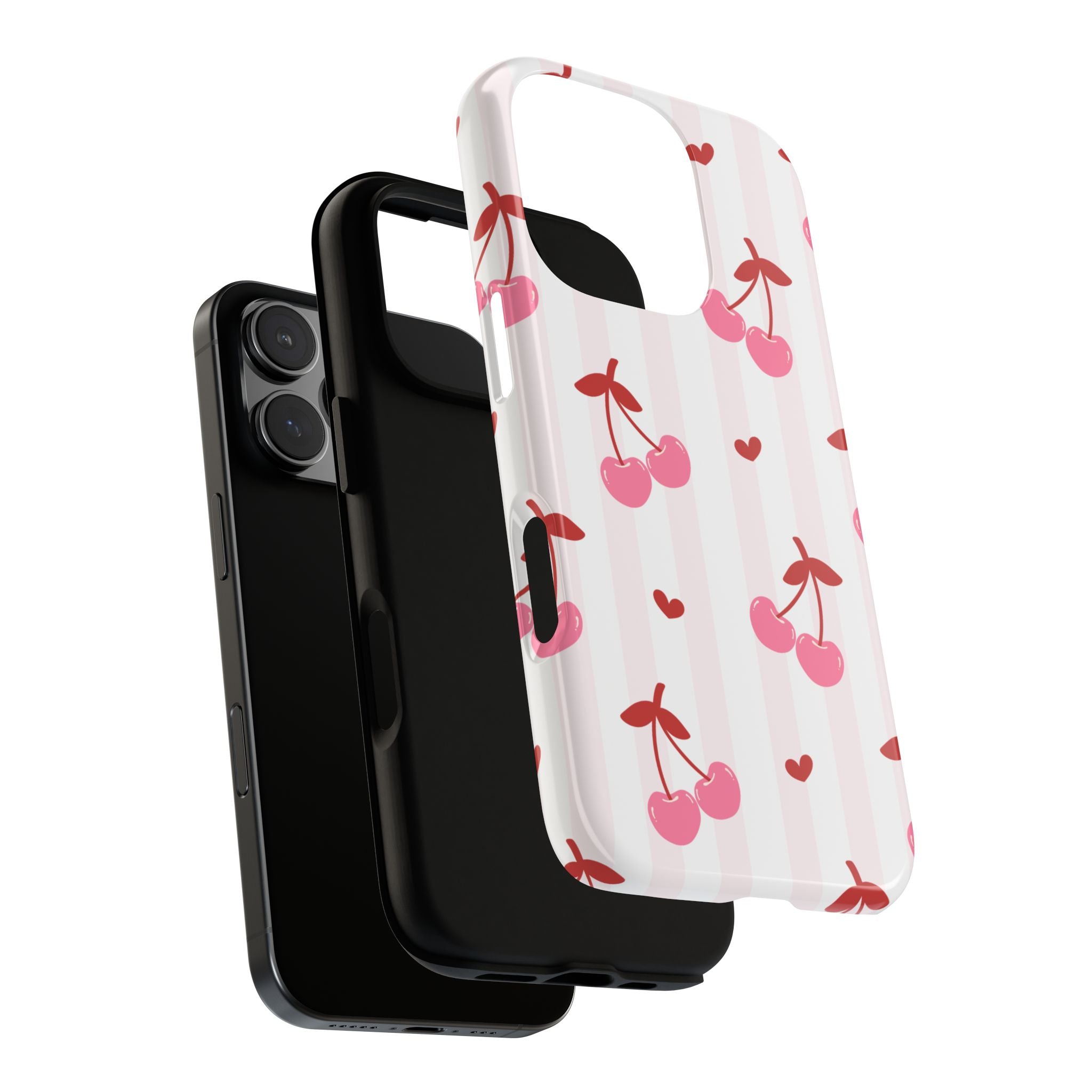 Pink Cherry Pattern Tough Phone Case — Cute Retro Fruit Design