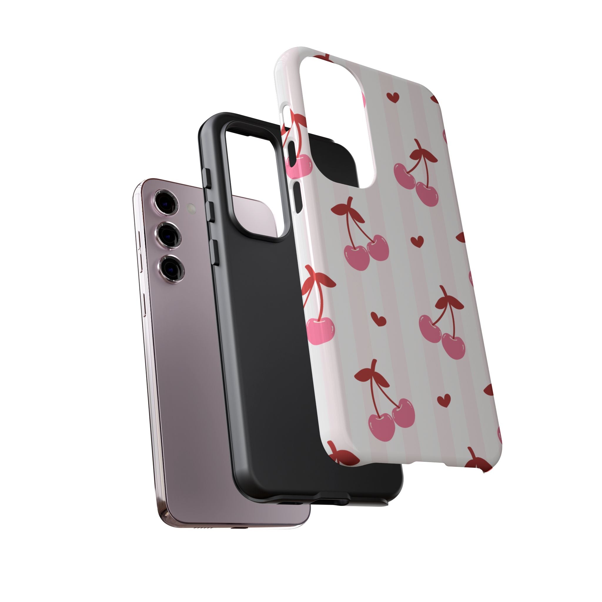 Pink Cherry Pattern Tough Phone Case — Cute Retro Fruit Design