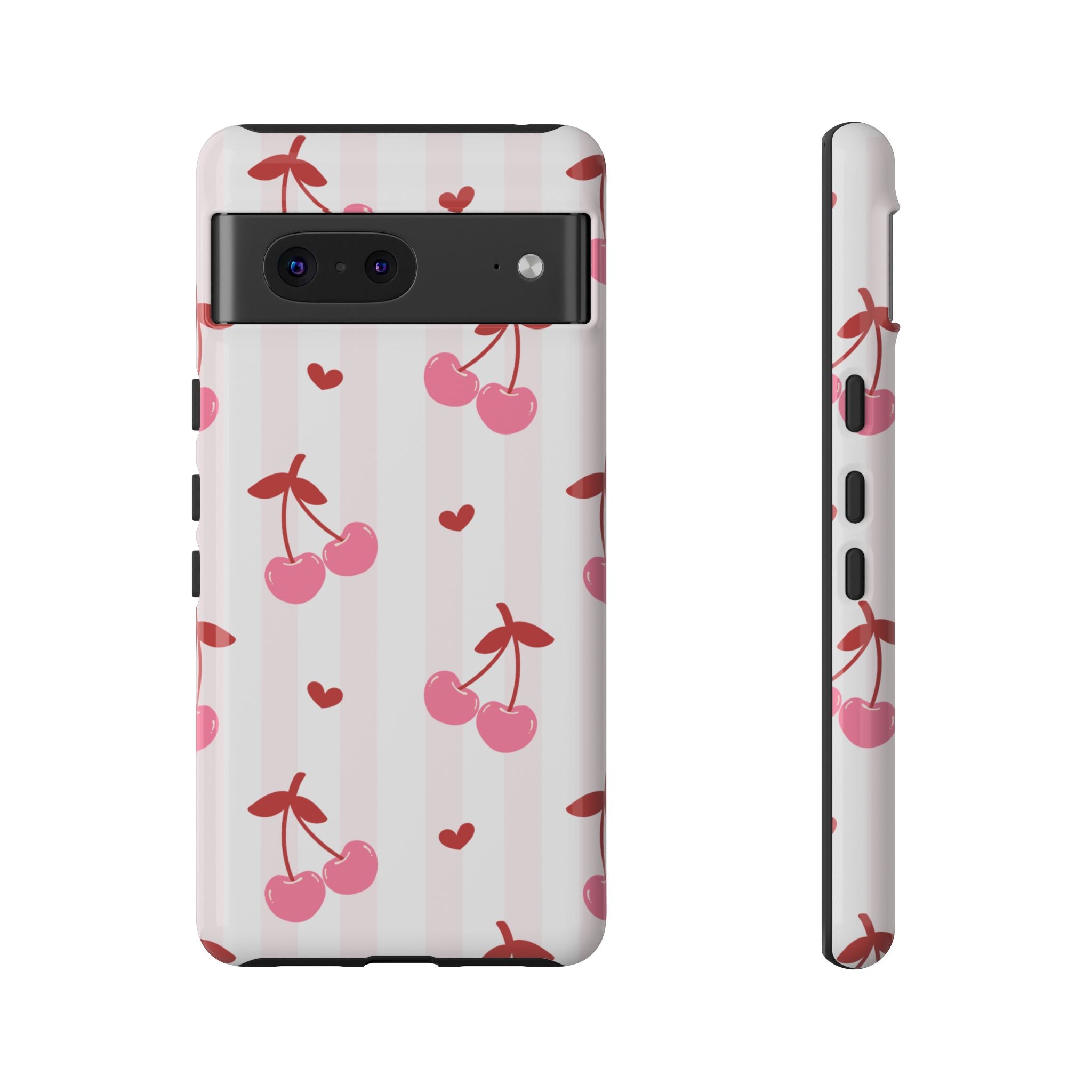 Pink Cherry Pattern Tough Phone Case — Cute Retro Fruit Design