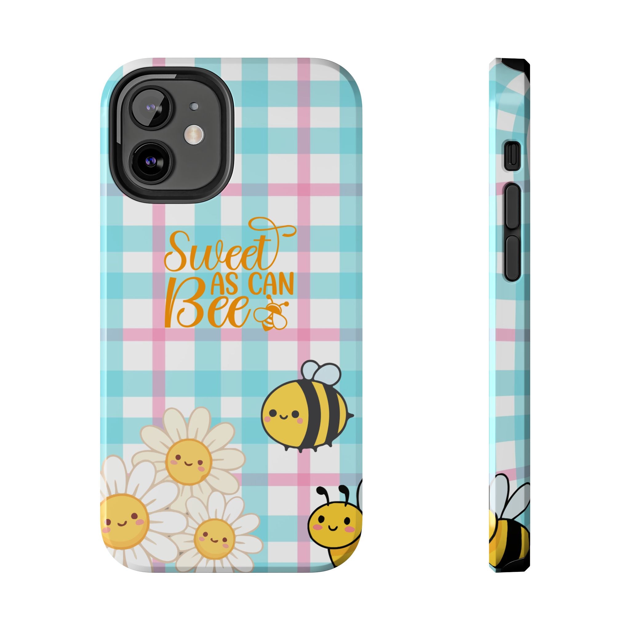 Sweet As Can Bee Tough Phone Case — Cute Bee & Daisy Plaid Protective Cover
