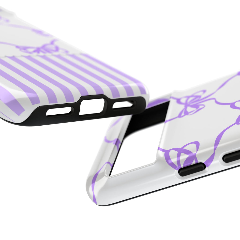 Lavender Bow Pattern Tough Phone Case - Striped Cute iPhone Cover